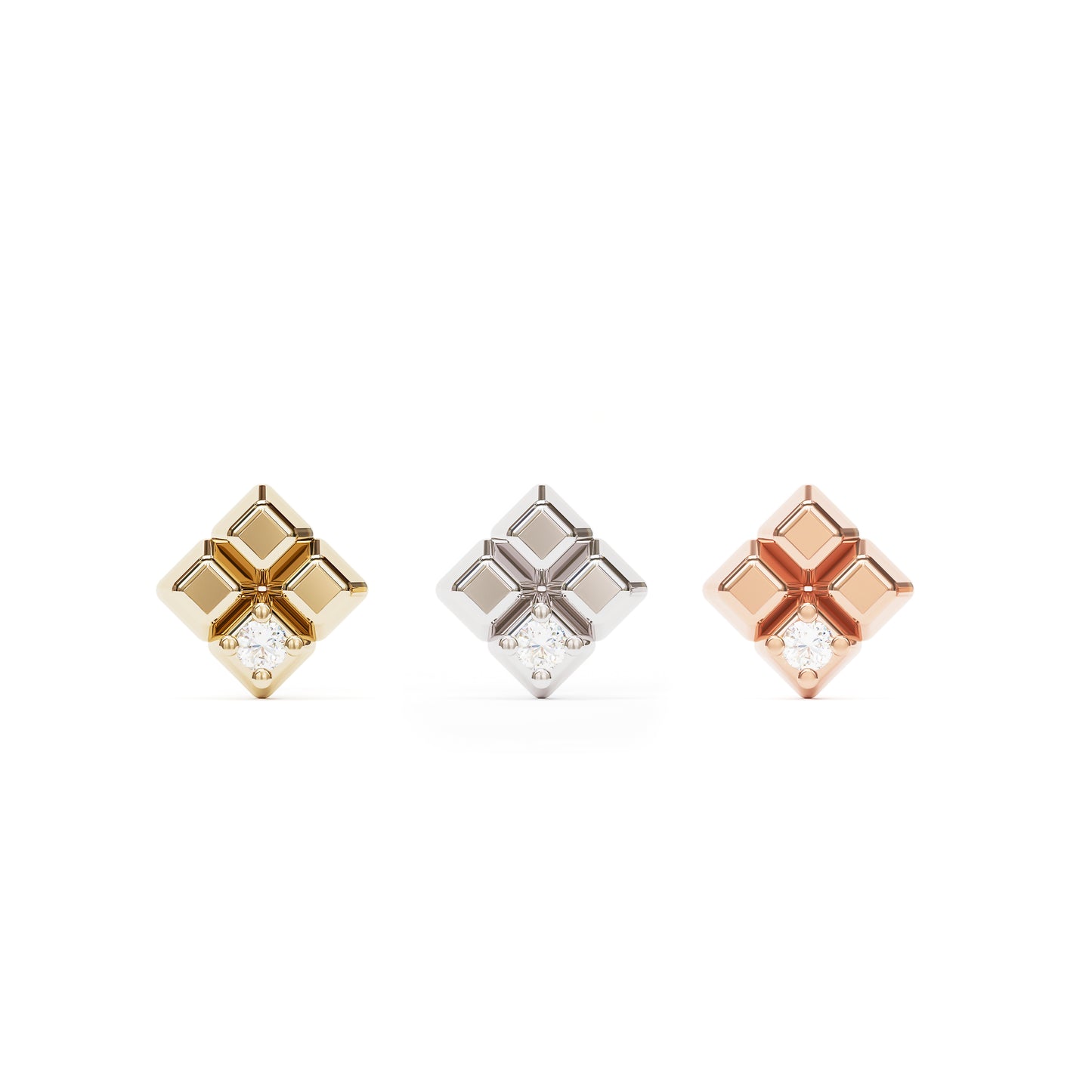 14K Gold Diamond Unique Square Threadless End