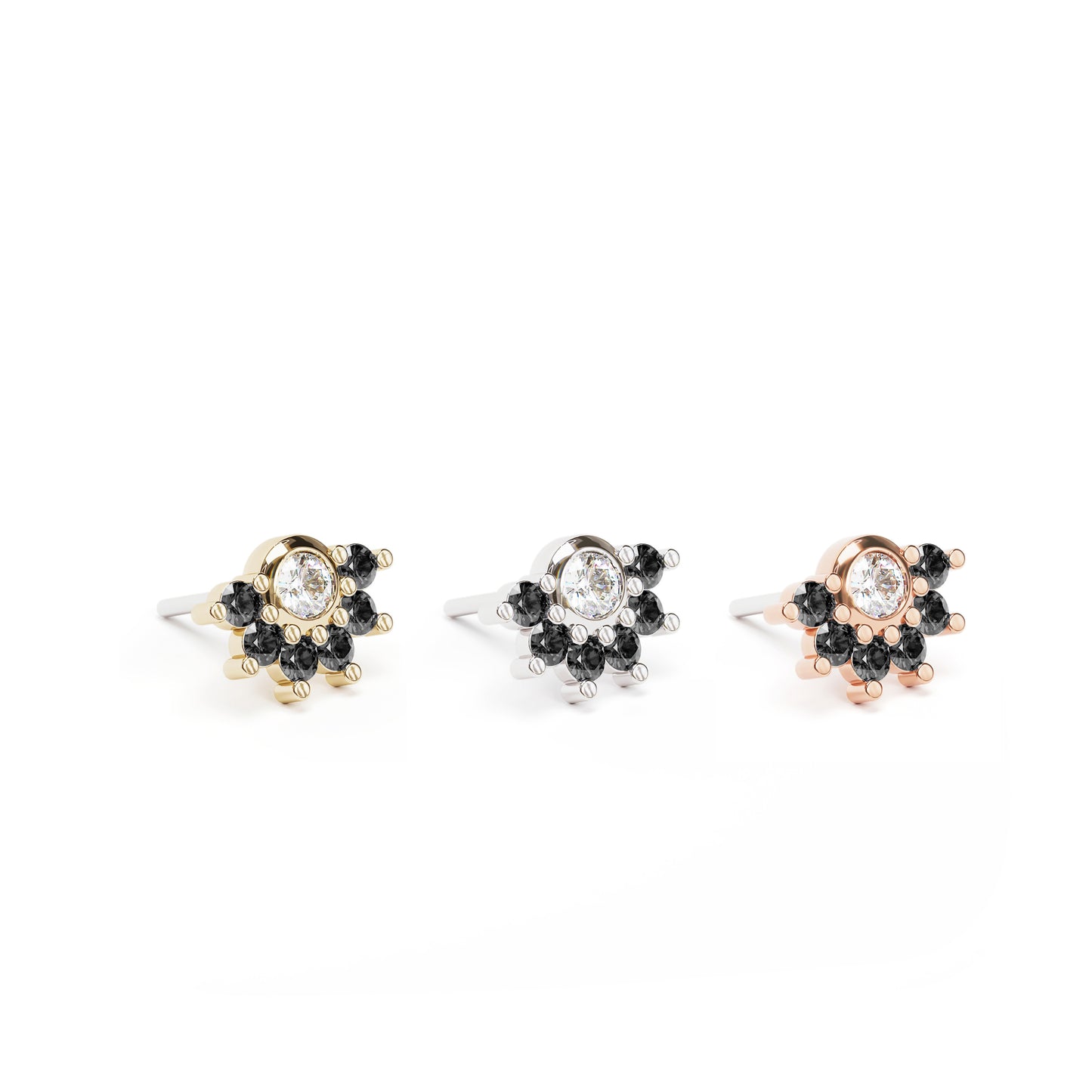 14K Gold Half Pavé Black and White Diamond Threadless End