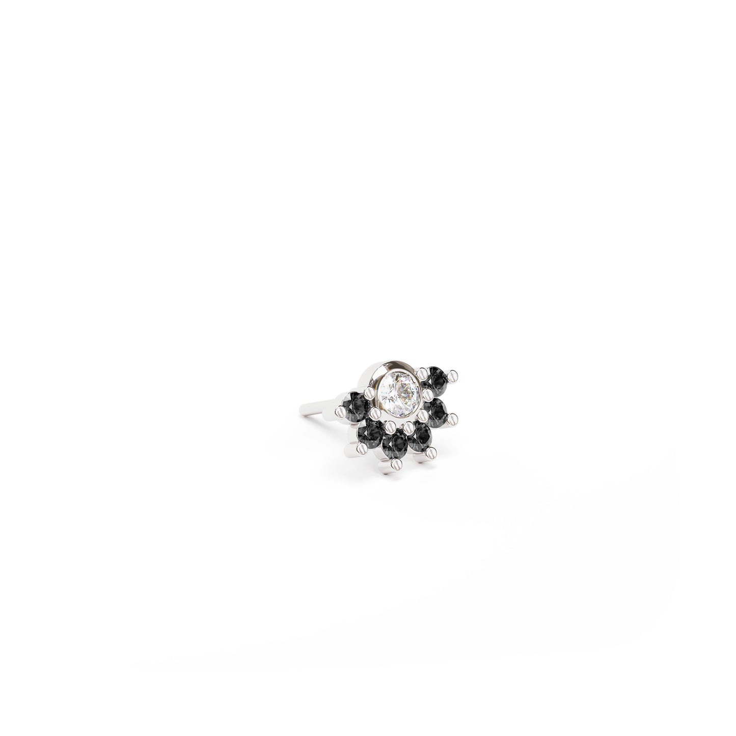 14K Gold Half Pavé Black and White Diamond Threadless End