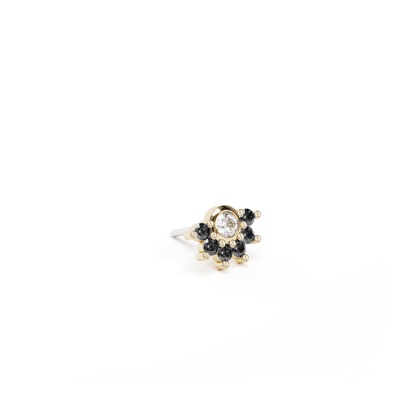 14K Gold Half Pavé Black and White Diamond Threadless End