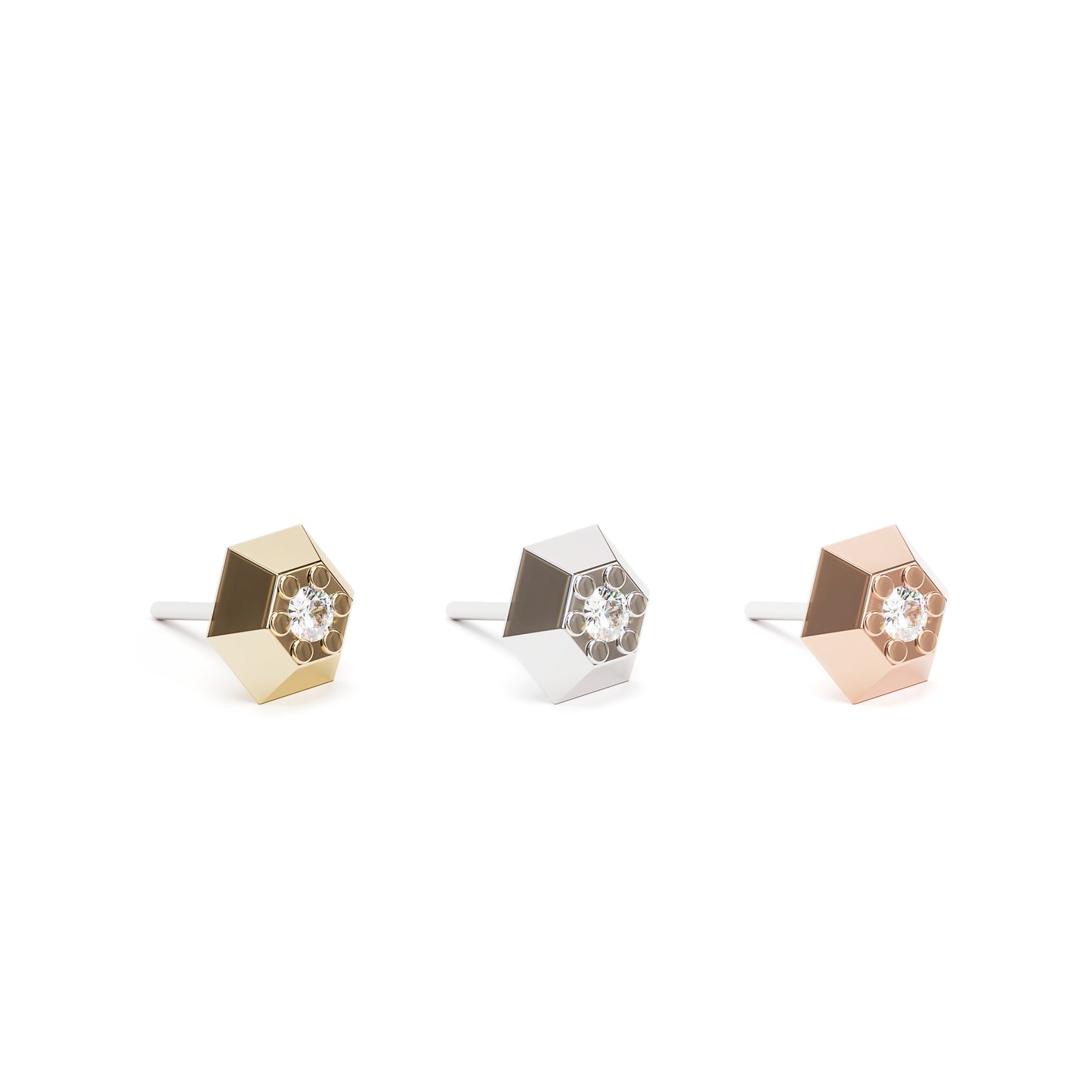 Tiny 14K Gold Diamond Hexagon Threadless End