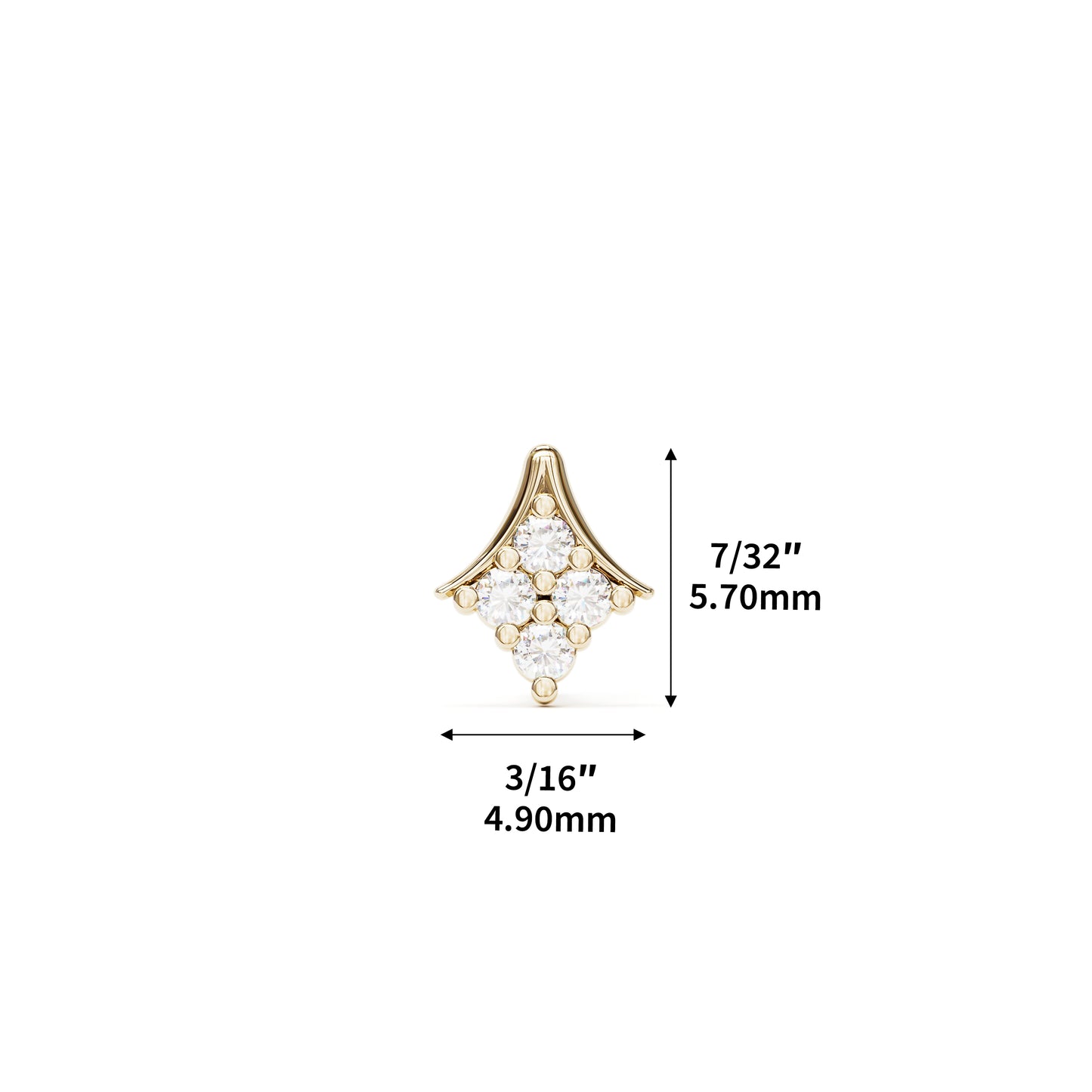 14K Gold Diamond Rhombus Threadless End