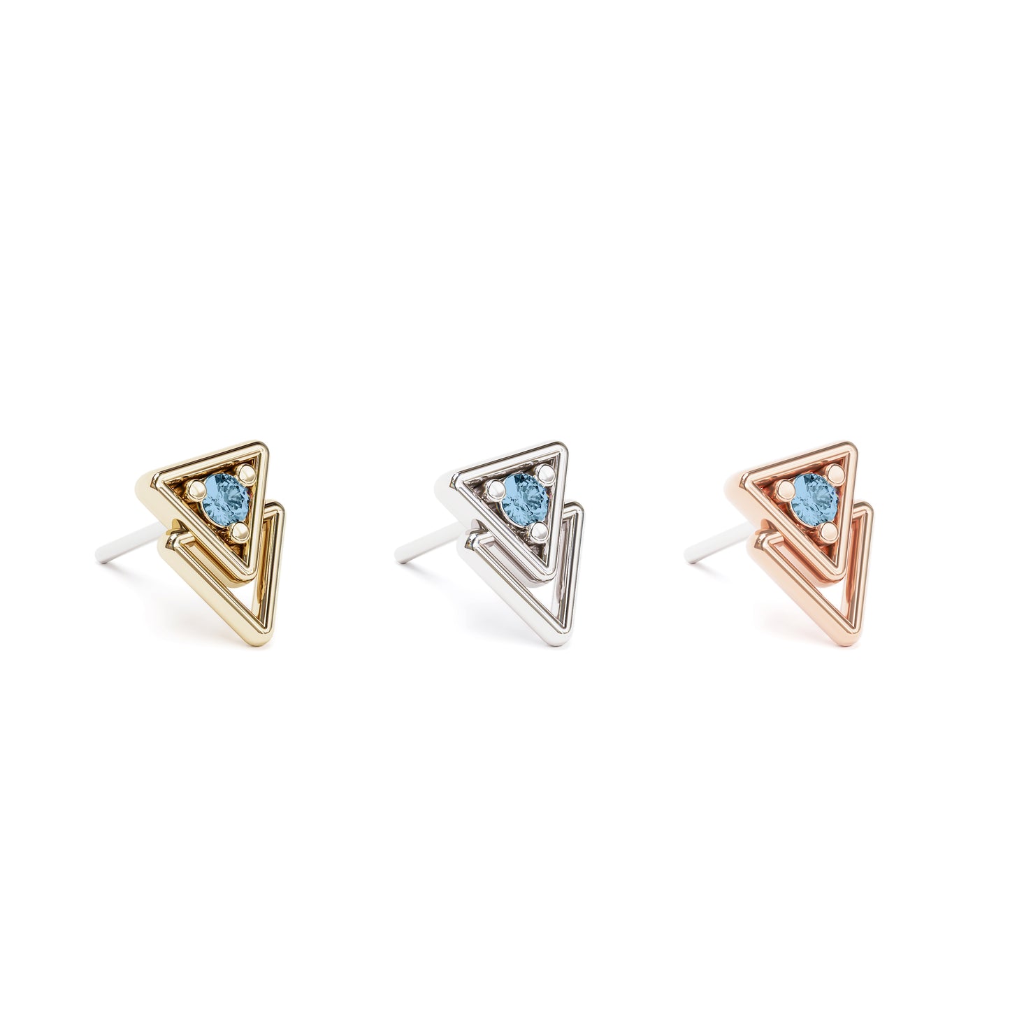 14K Gold Blue Topaz Double Triangle Threadless End