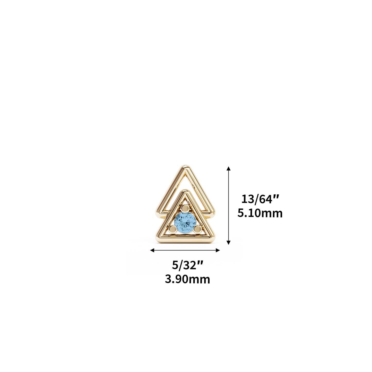 14K Gold Blue Topaz Double Triangle Threadless End
