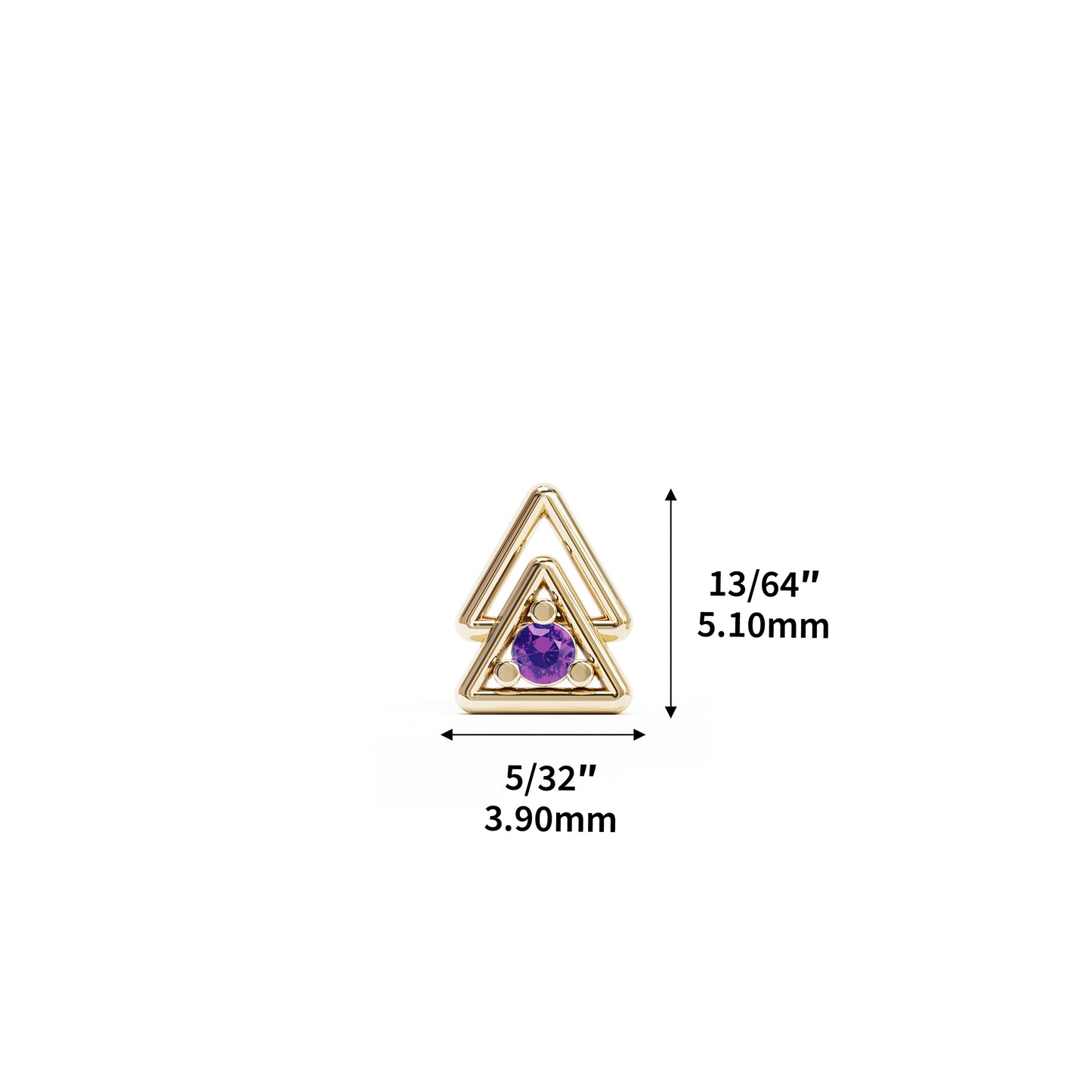 14K Gold Amethyst Double Triangle Threadless End