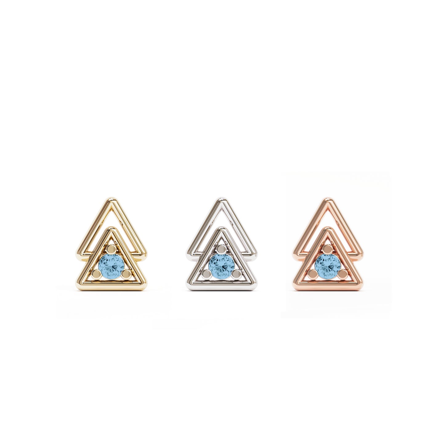 14K Gold Blue Topaz Double Triangle Threadless End
