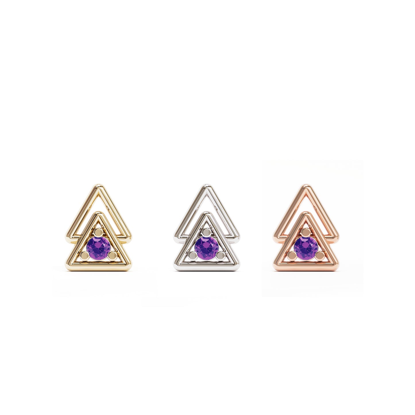 14K Gold Amethyst Double Triangle Threadless End