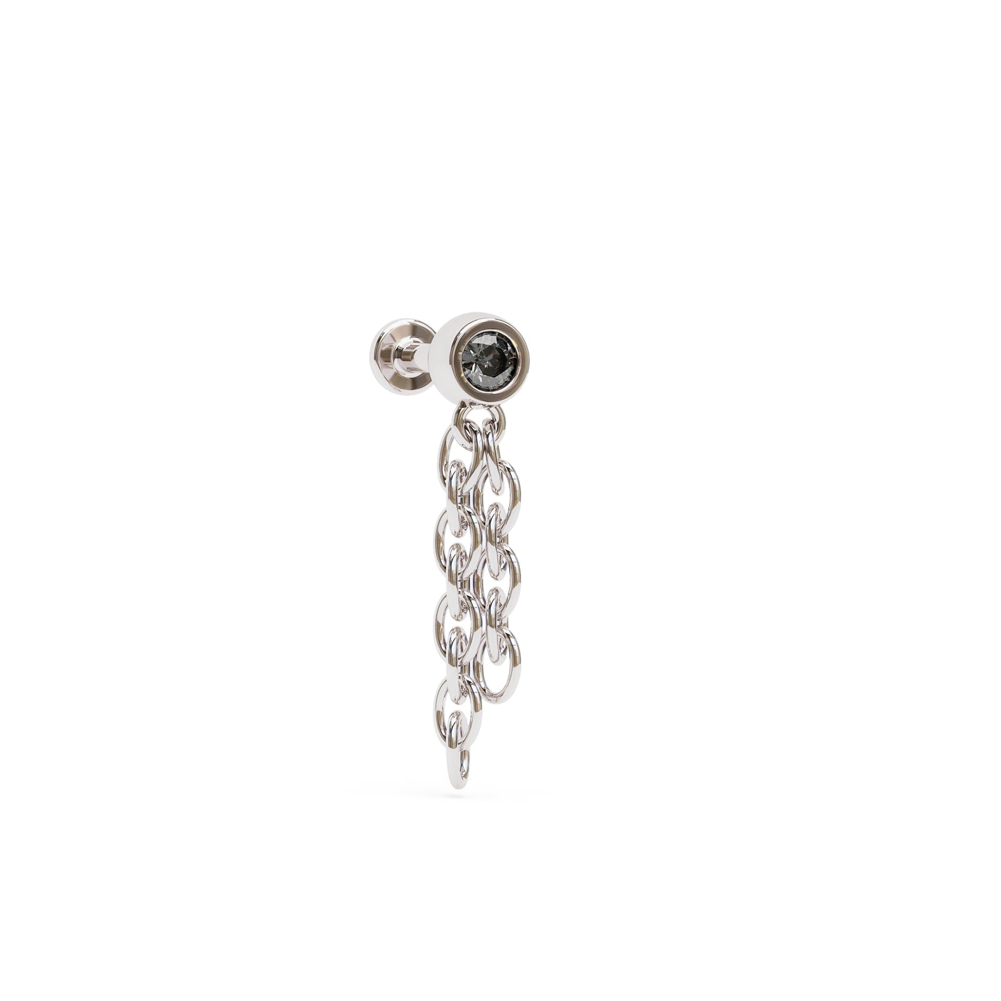 14K Gold Black Diamond Chain Dangle Stud