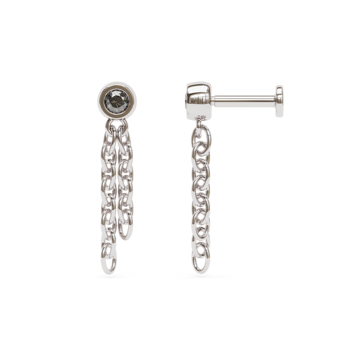 14K Gold Black Diamond Chain Dangle Stud