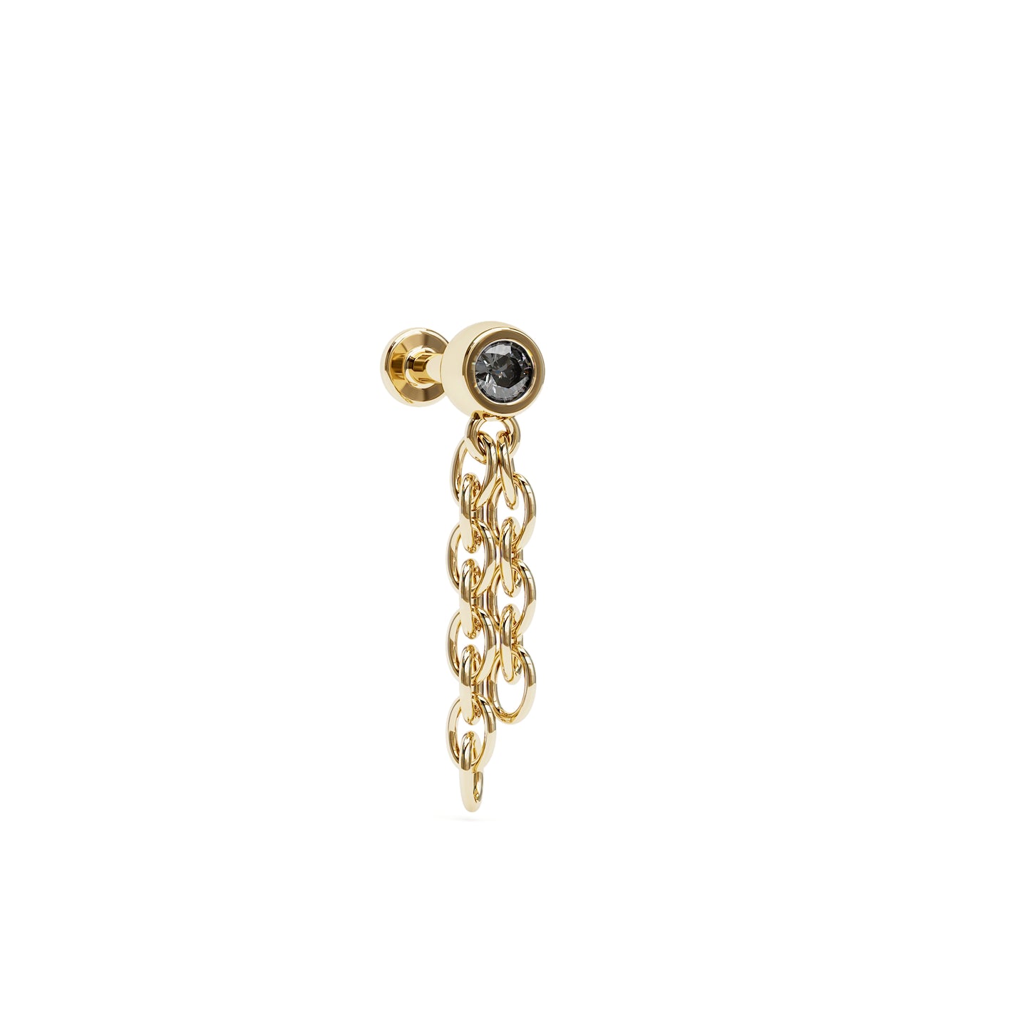 14K Gold Black Diamond Chain Dangle Stud