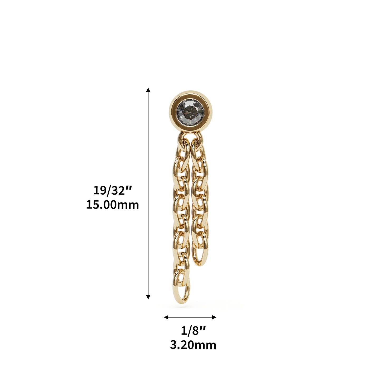 14K Gold Black Diamond Chain Dangle Threadless End