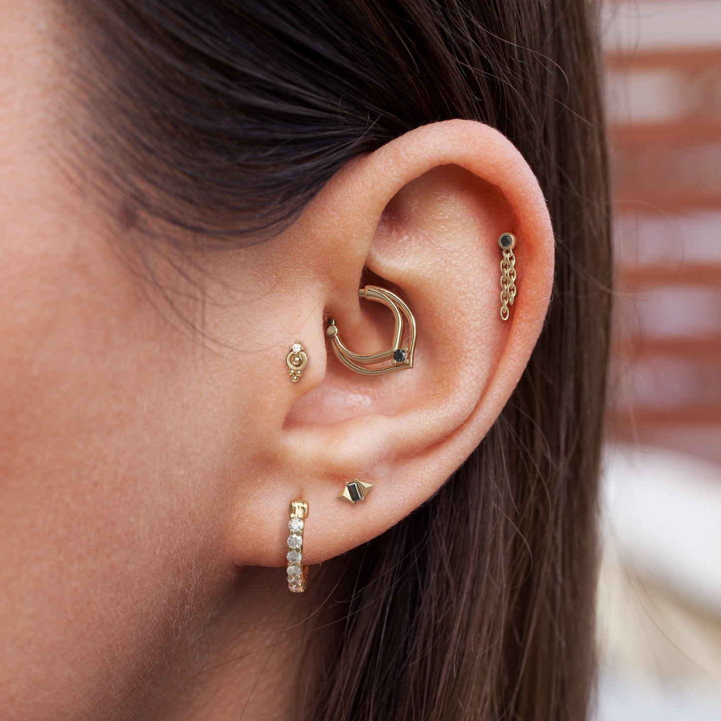 14K Gold Black Diamond Chain Dangle Threadless End