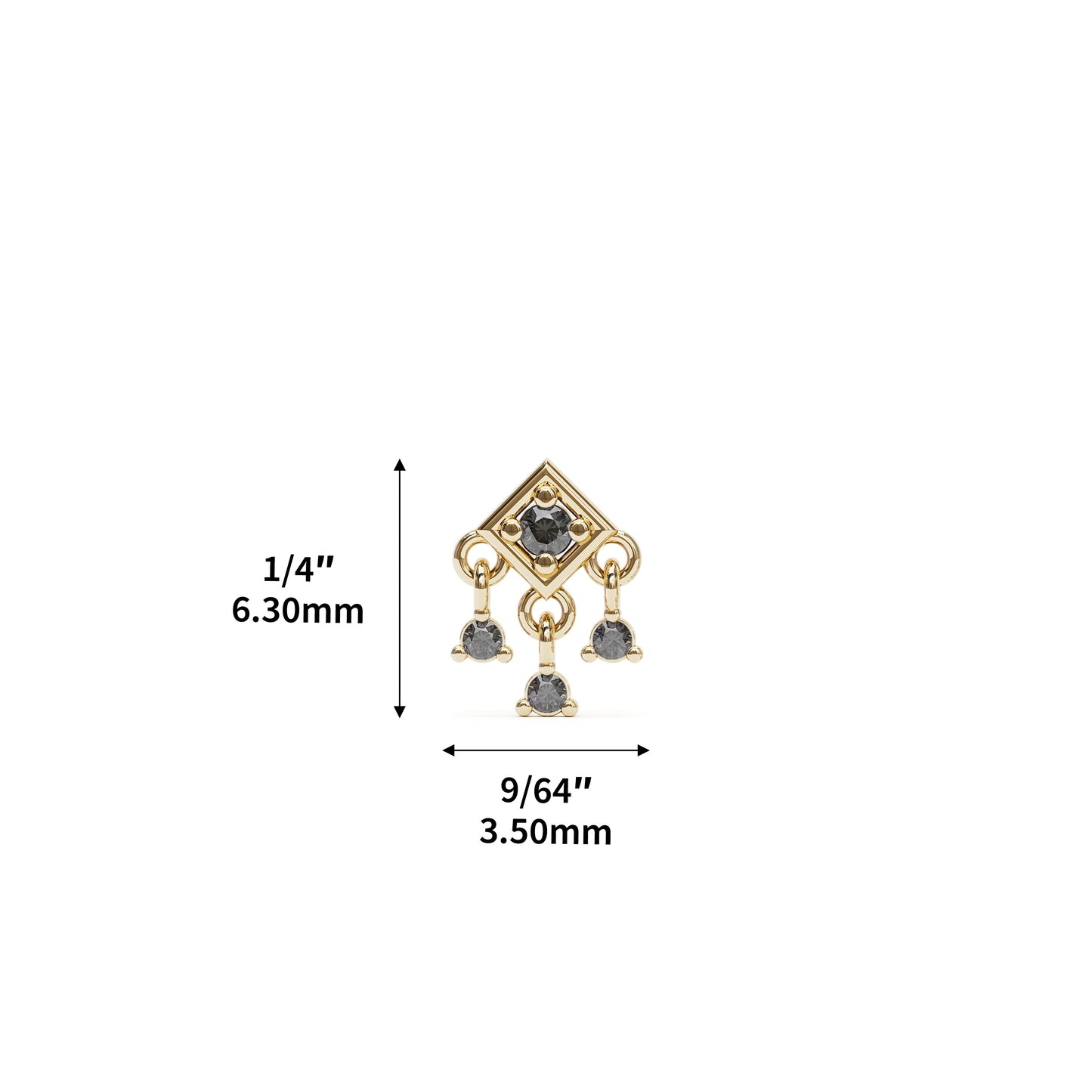 14K Gold Black Diamond Square Dangle Threadless End