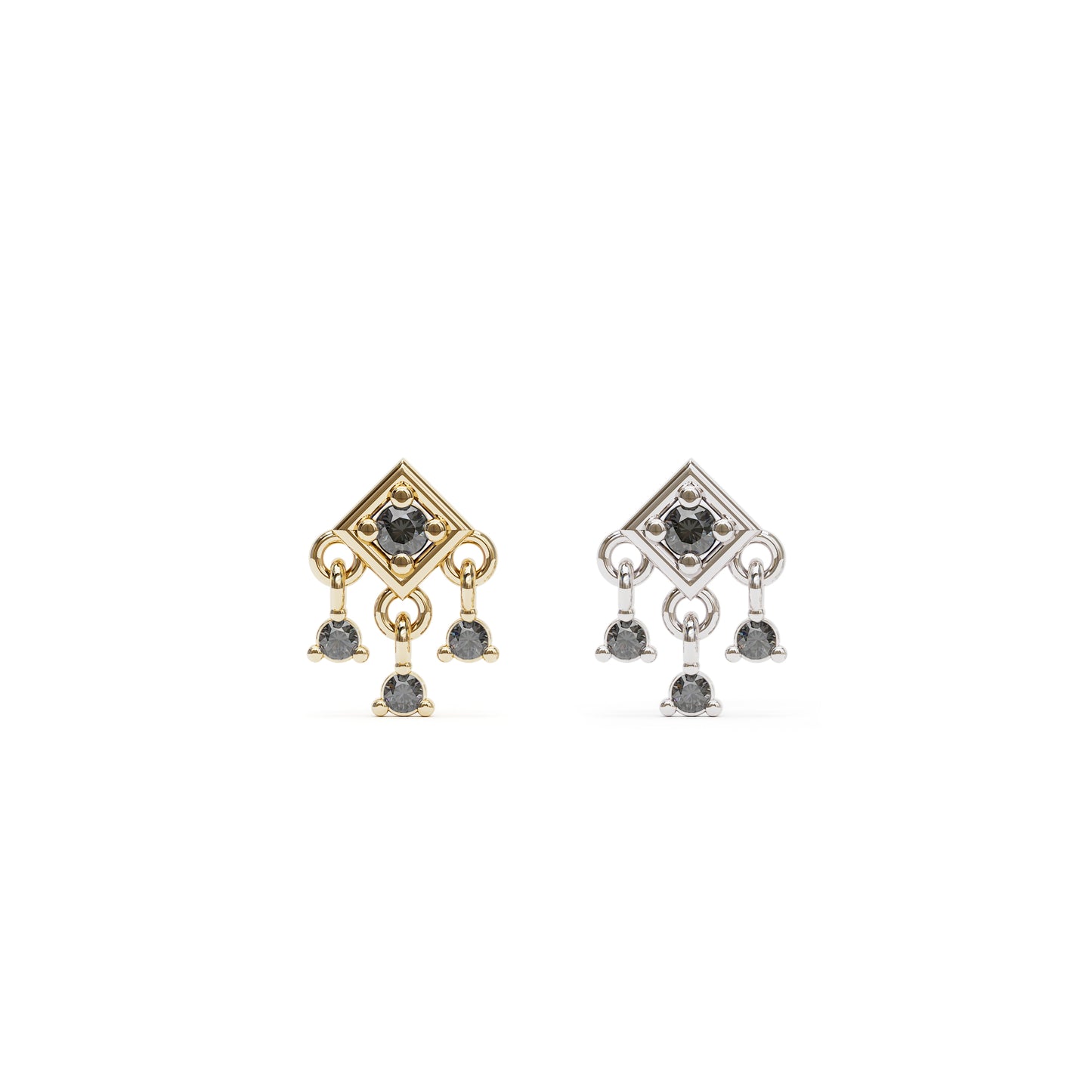 14K Gold Black Diamond Square Dangle Threadless End