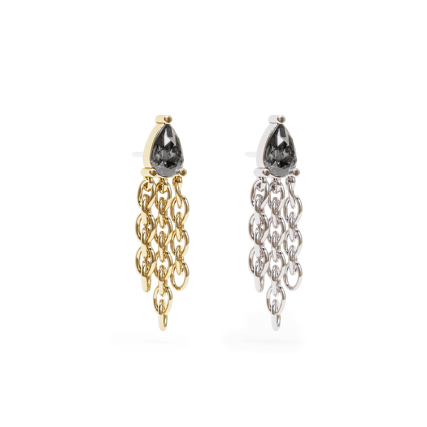 14K Gold Pear-Shape Black Diamond Chain Dangle Threadless End