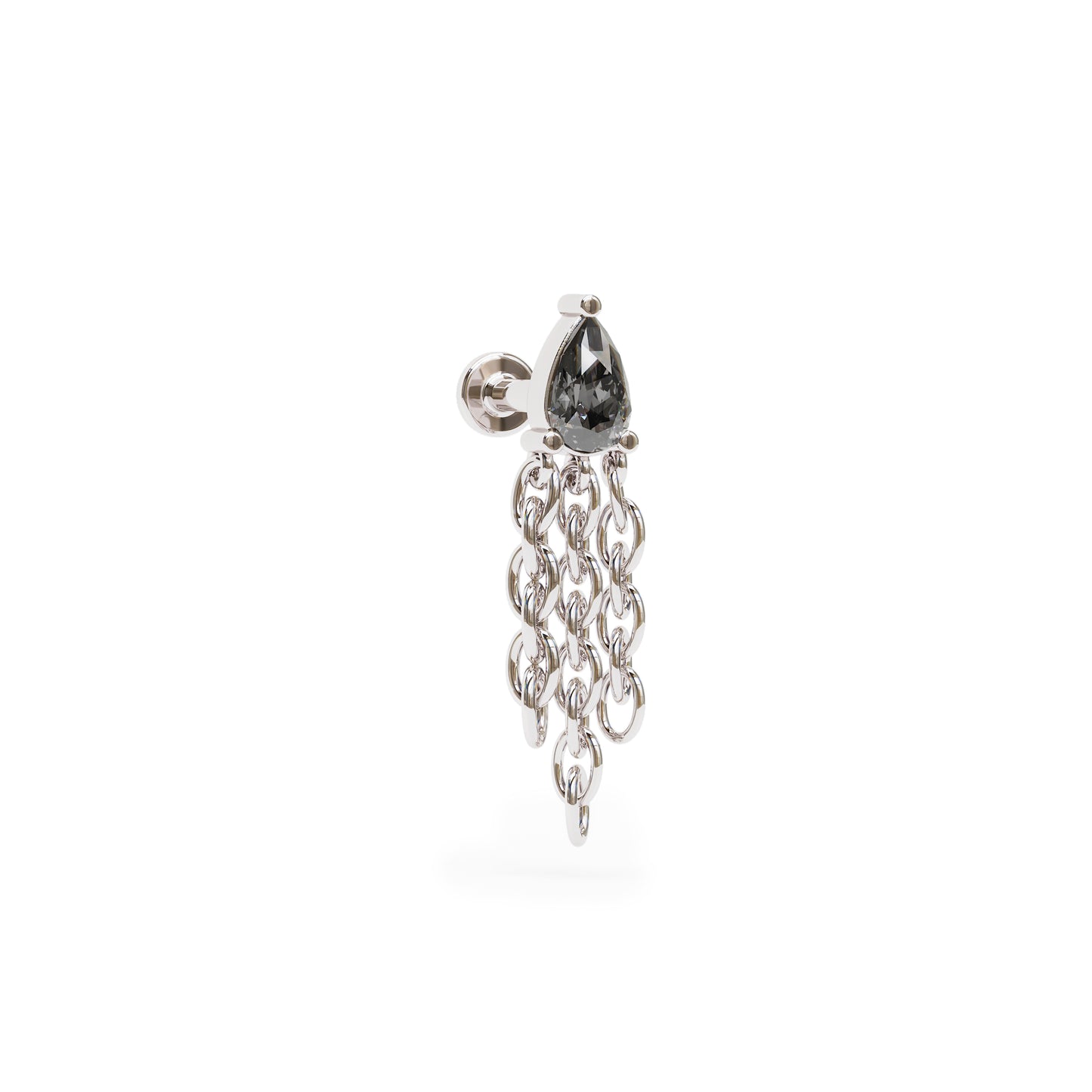 14K Gold Pear-Shape Black Diamond Chain Dangle Stud