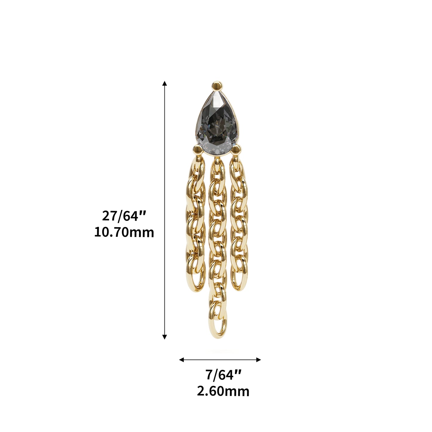 14K Gold Pear-Shape Black Diamond Chain Dangle Threadless End