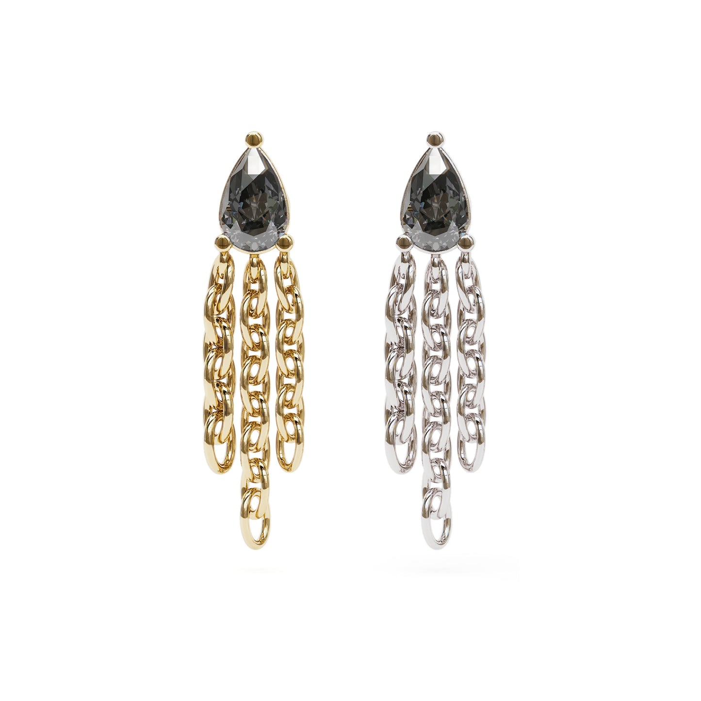 14K Gold Pear-Shape Black Diamond Chain Dangle Threadless End