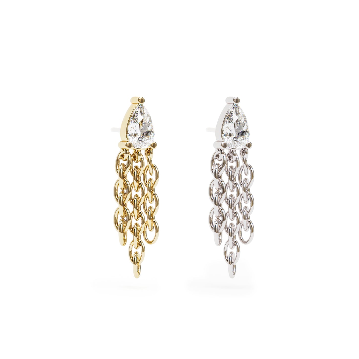 14K Gold Pear-Shape Diamond Chain Dangle Threadless End