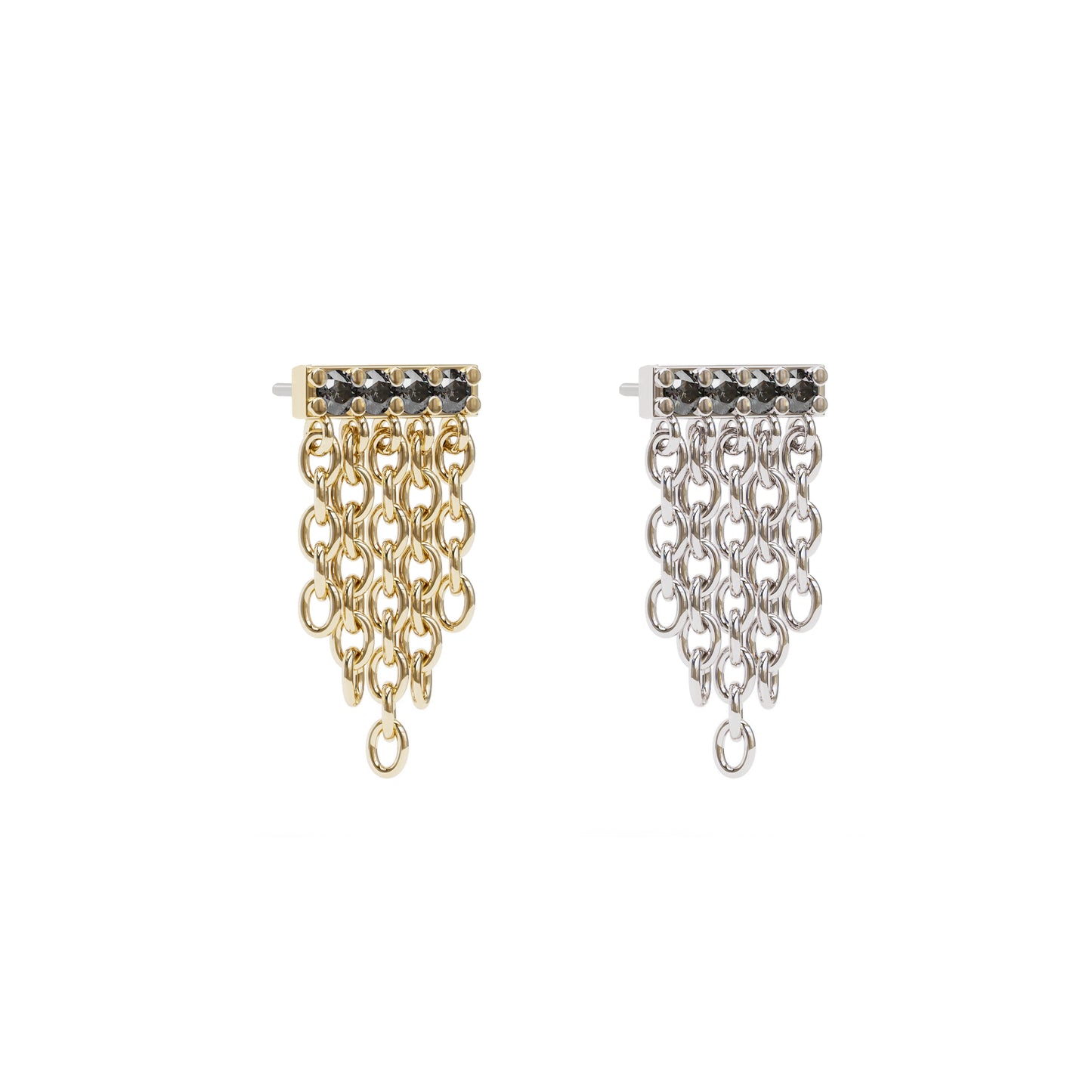 14K Gold Black Diamond Bar Chain Dangle Threadless End