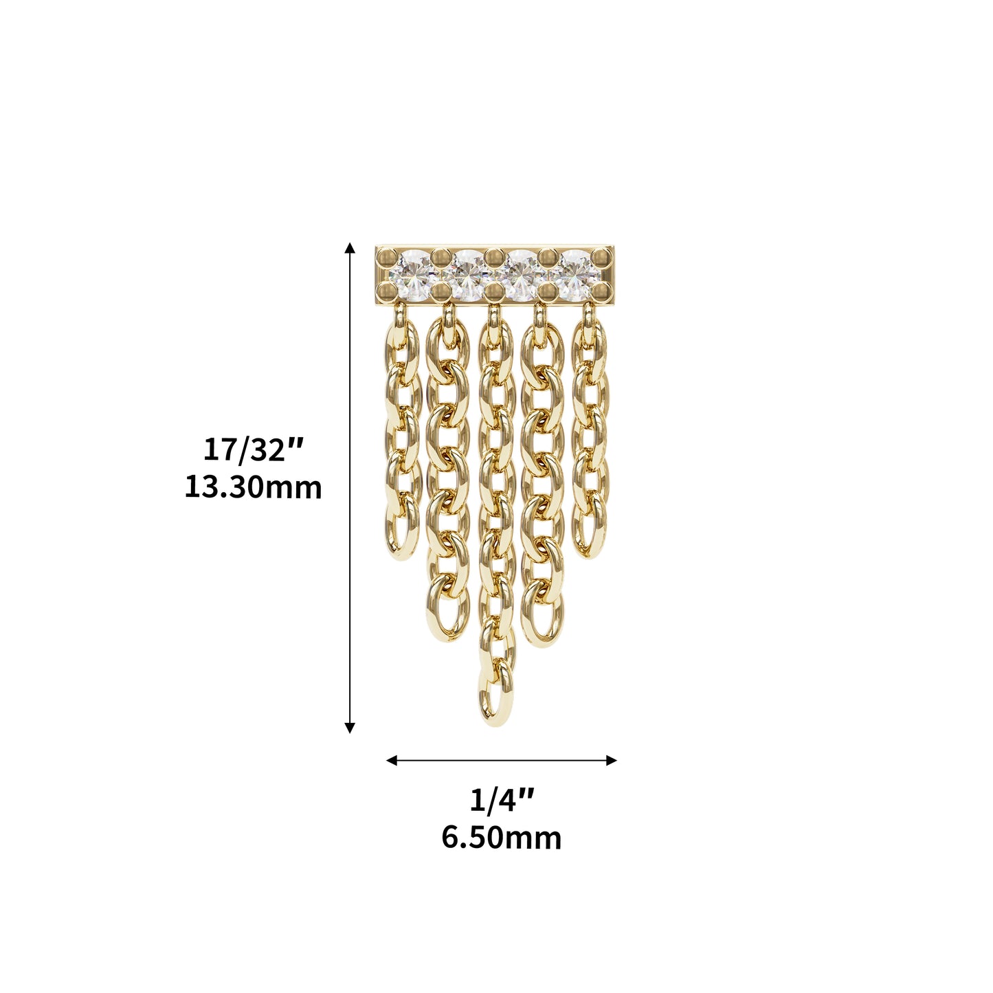 14K Gold Diamond Bar Chain Dangle Threadless End