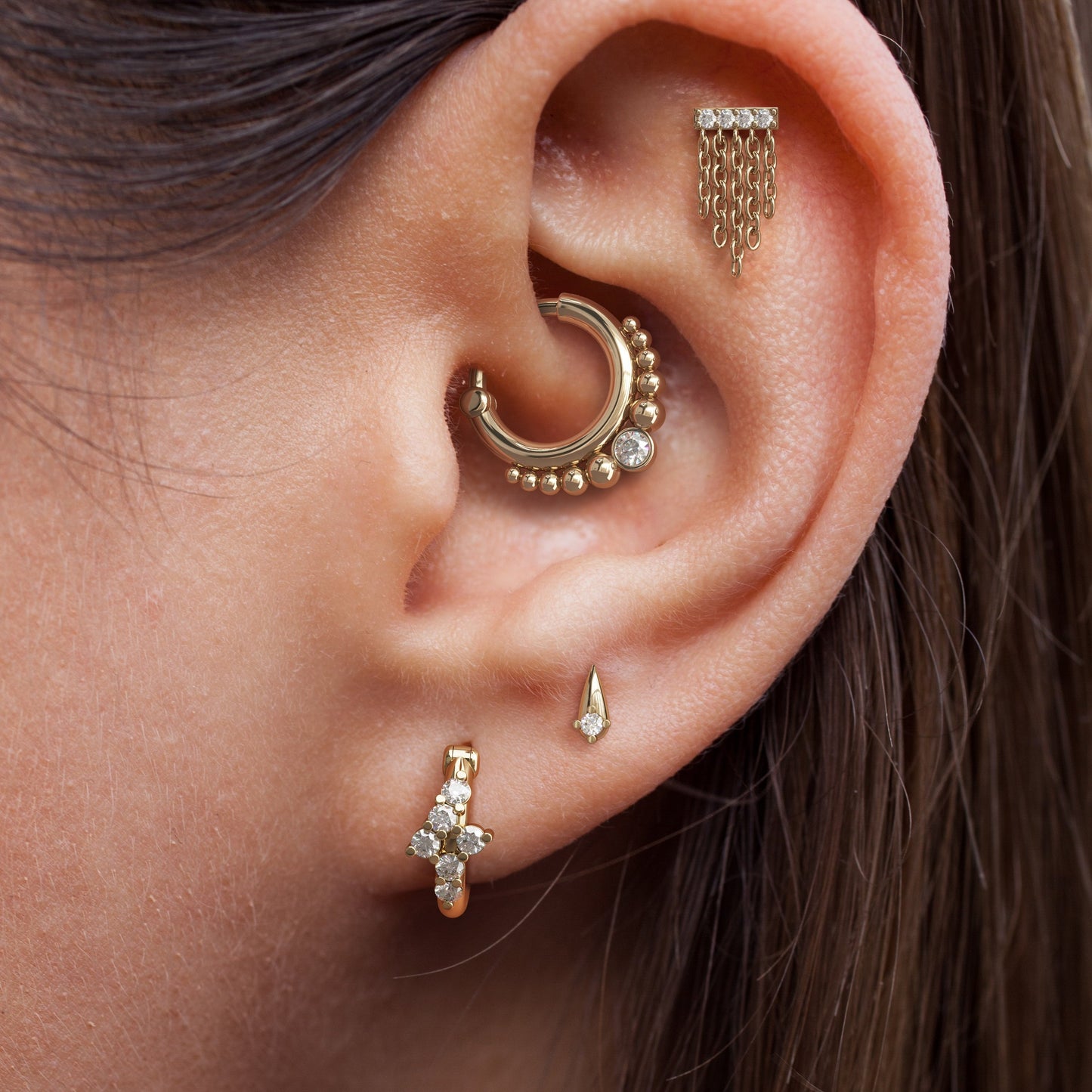14K Gold Diamond Bar Chain Dangle Threadless End