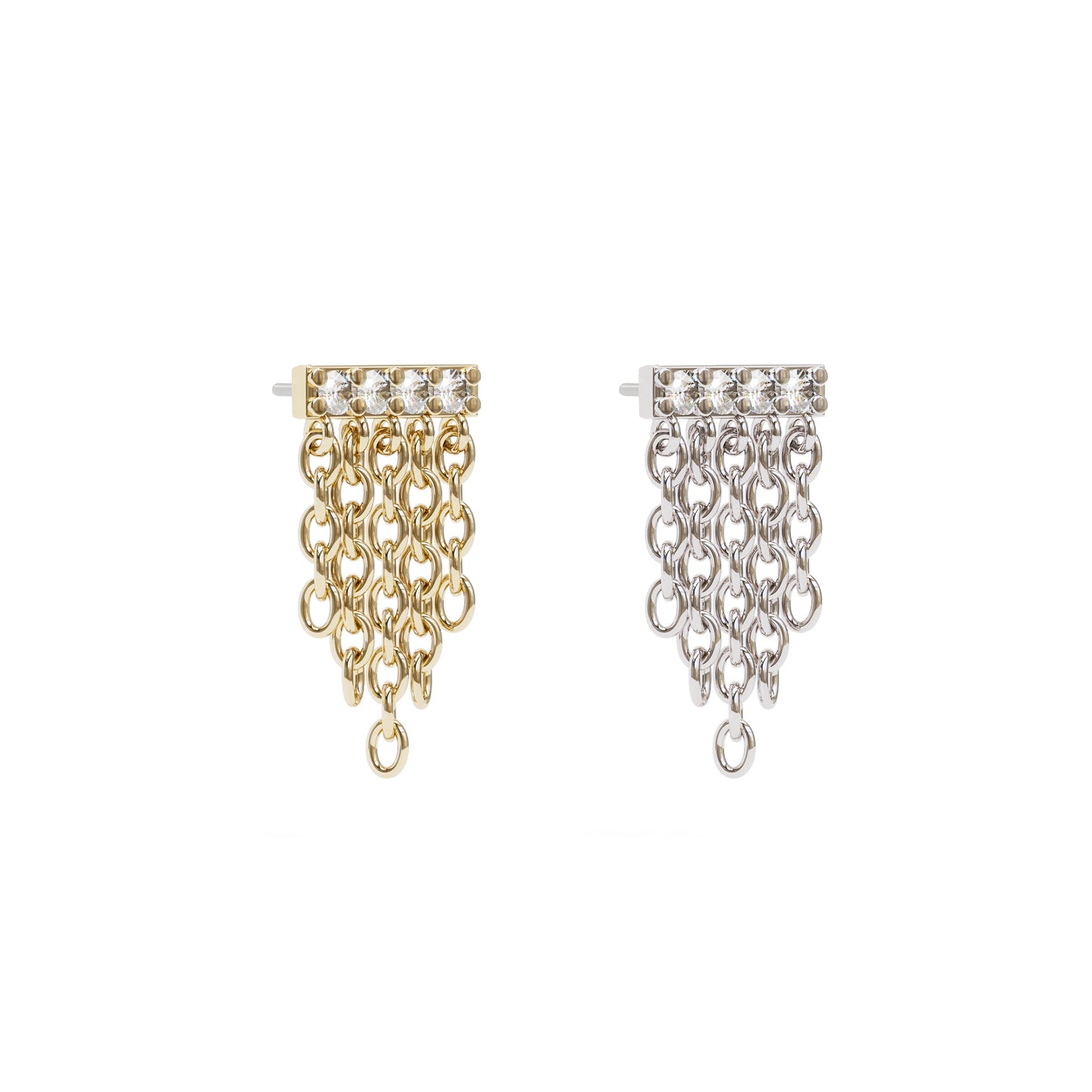 14K Gold Diamond Bar Chain Dangle Threadless End