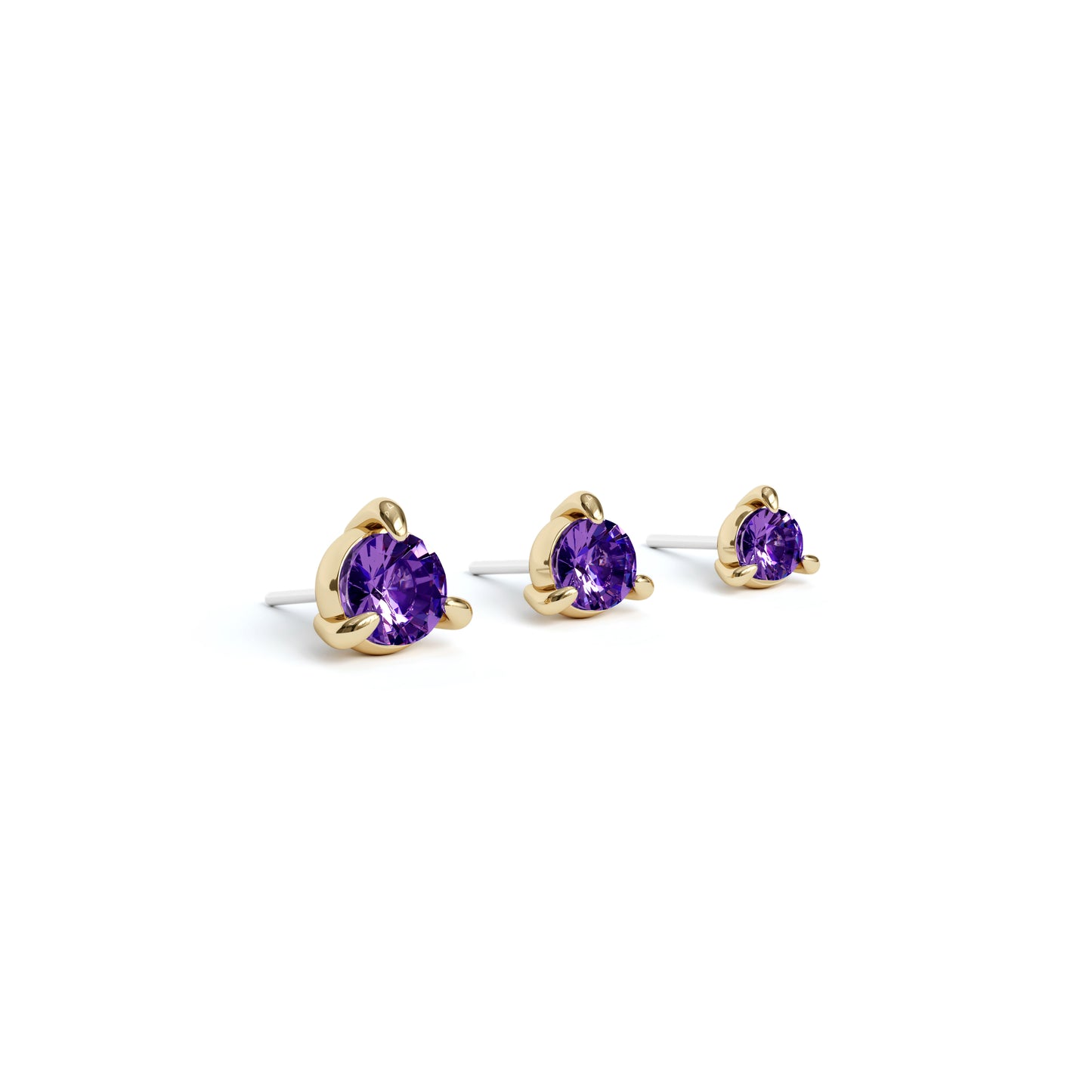 14K Gold 3-Prong Amethyst Threadless End