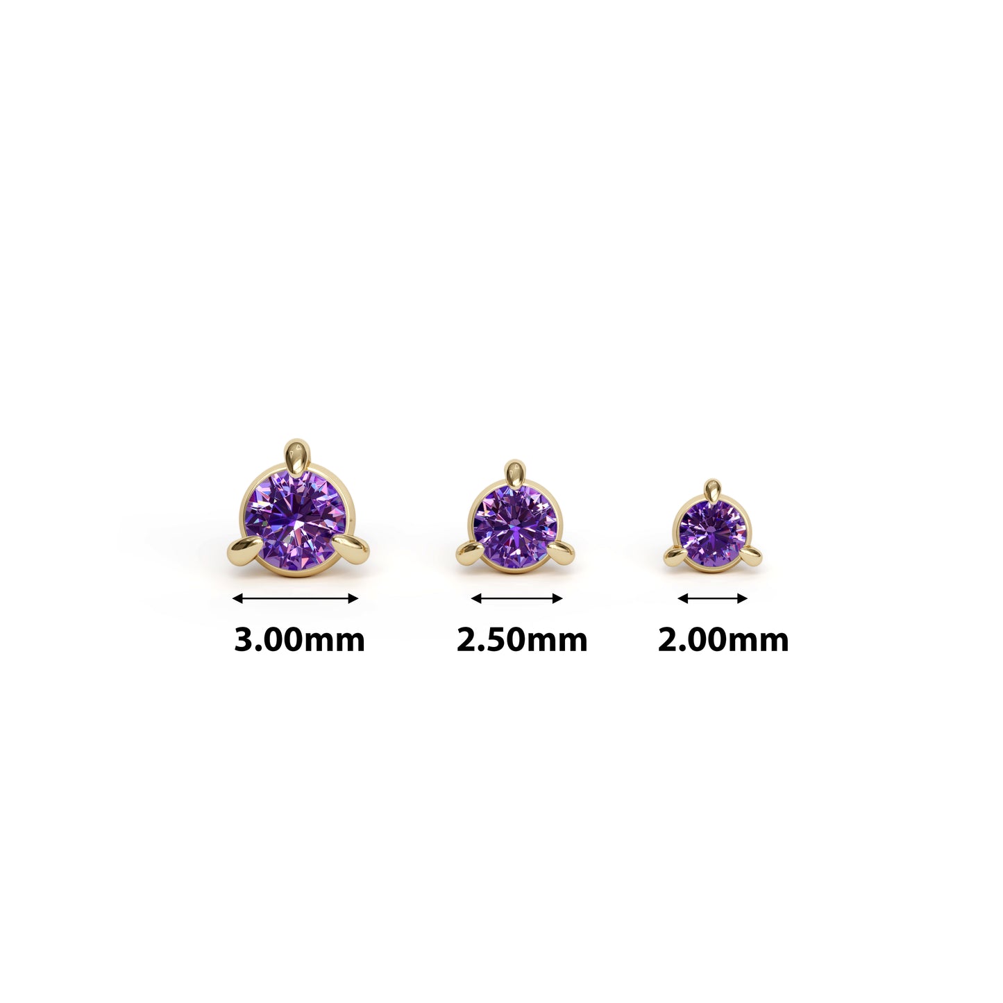 14K Gold 3-Prong Amethyst Threadless End