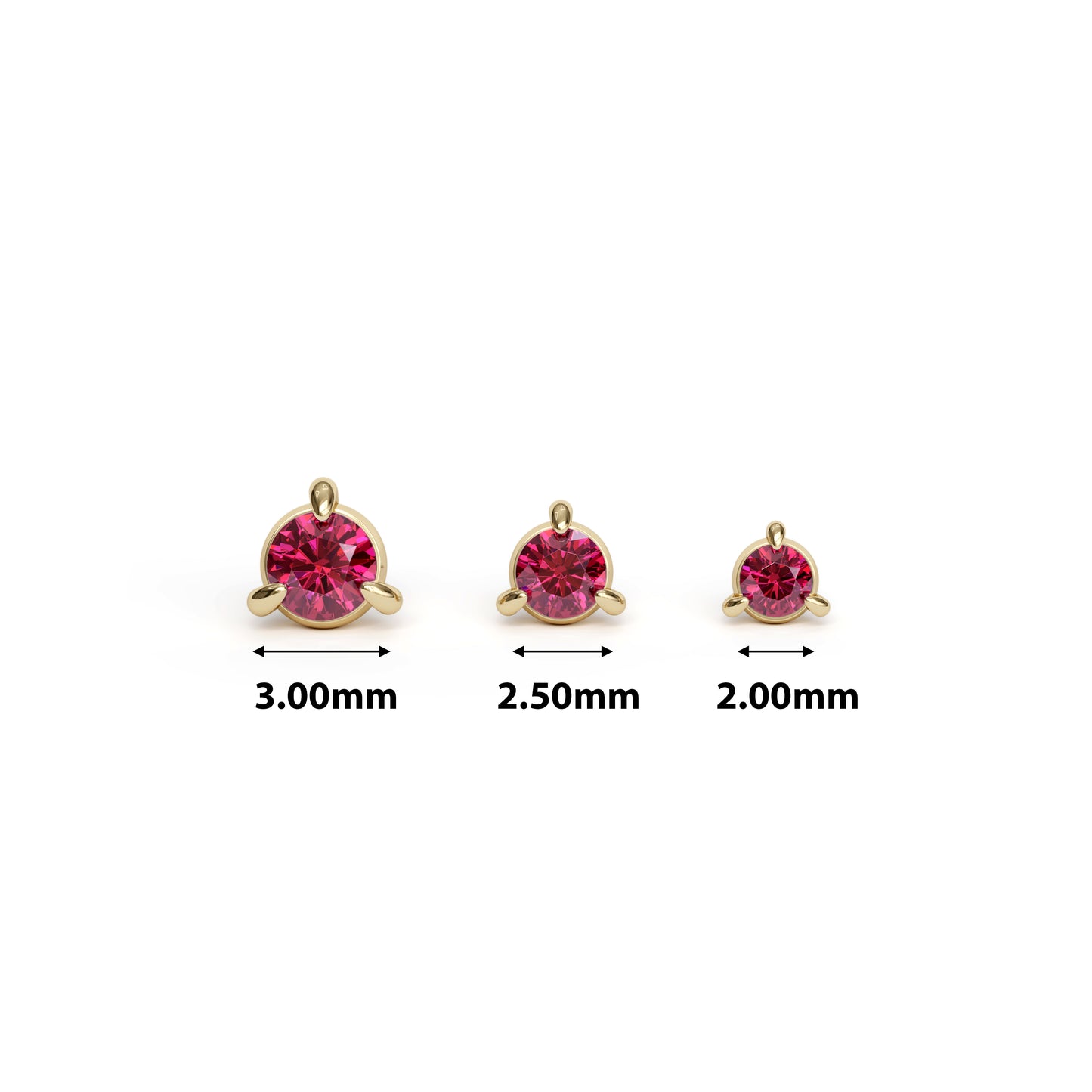 14K Gold 3-Prong Ruby Threadless End