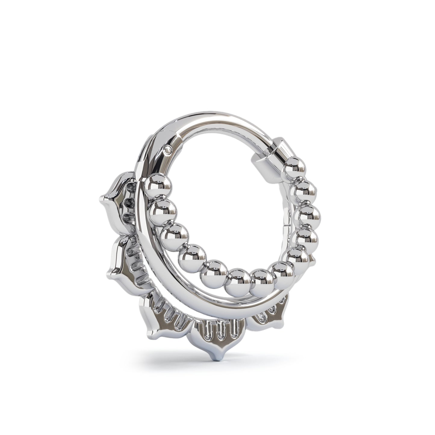 Solid Gold Stacked Beaded Lotus Clicker Hoop