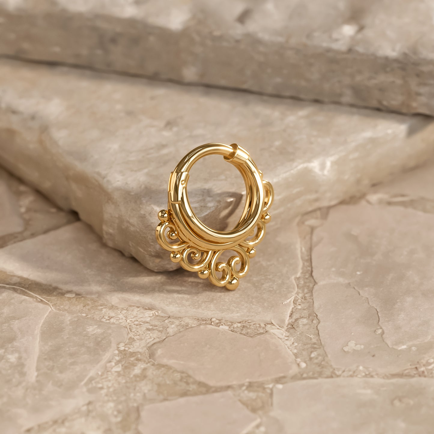 Solid Gold Stacked Tribal Clicker Hoop