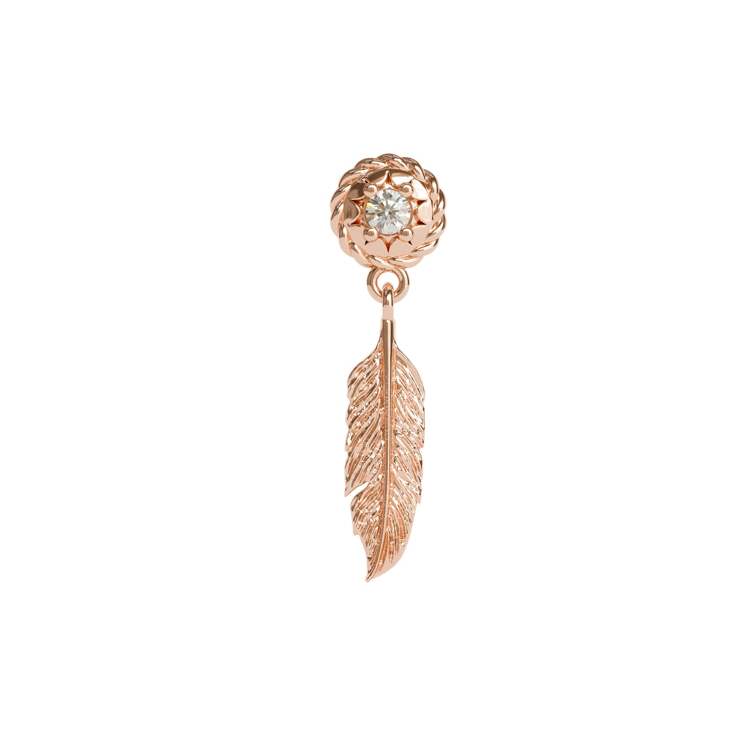 14K Gold Diamond Feather Dangle Threadless End