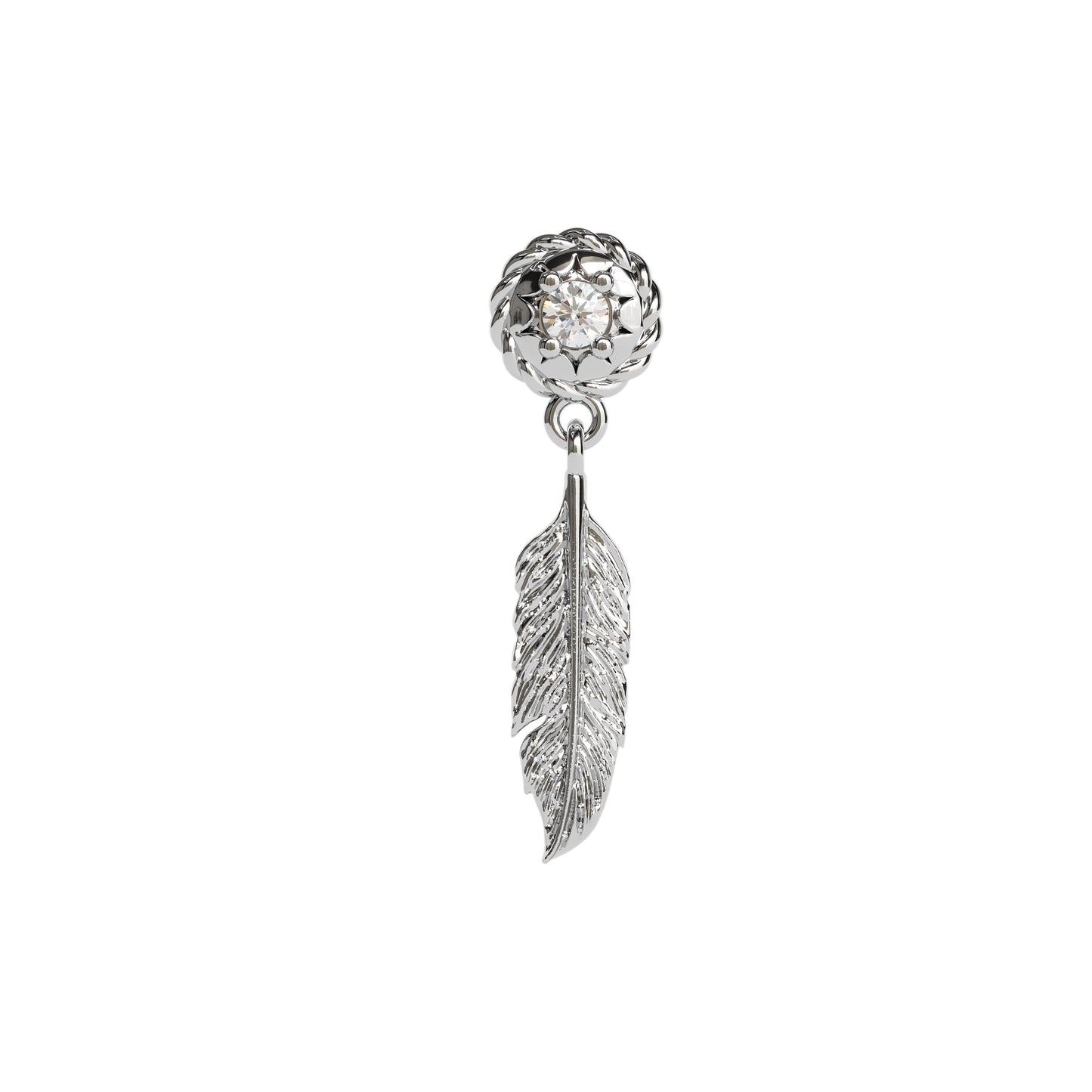 14K Gold Diamond Feather Dangle Threadless End