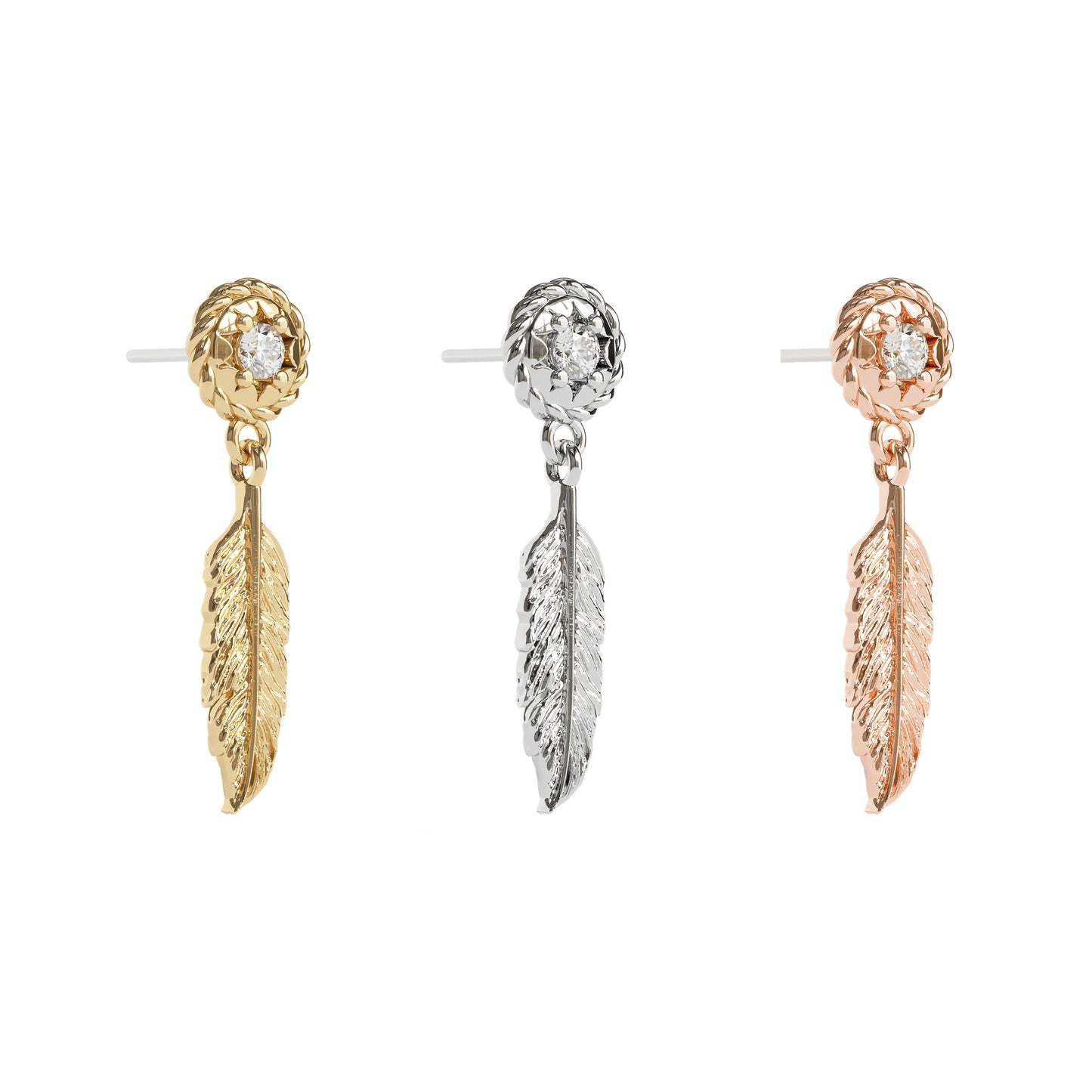 14K Gold Diamond Feather Dangle Threadless End