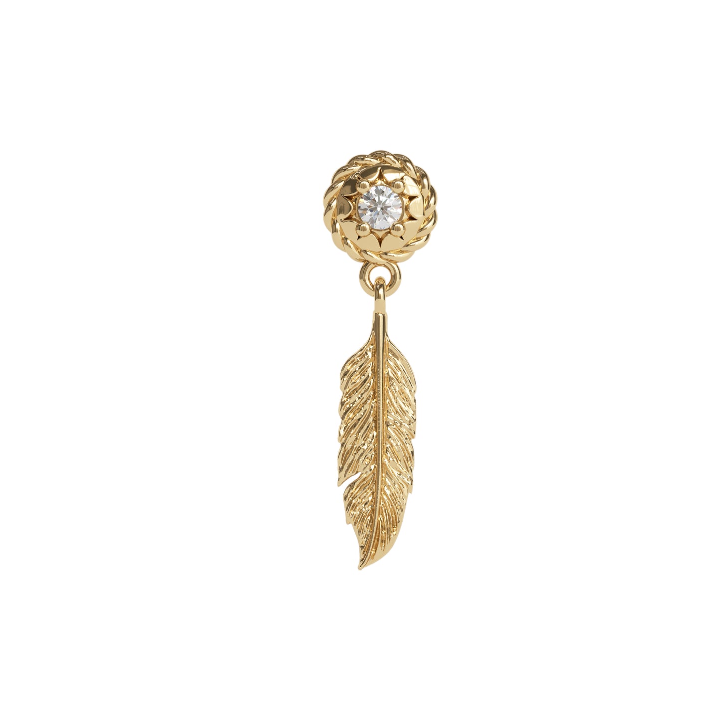 14K Gold Diamond Feather Dangle Threadless End