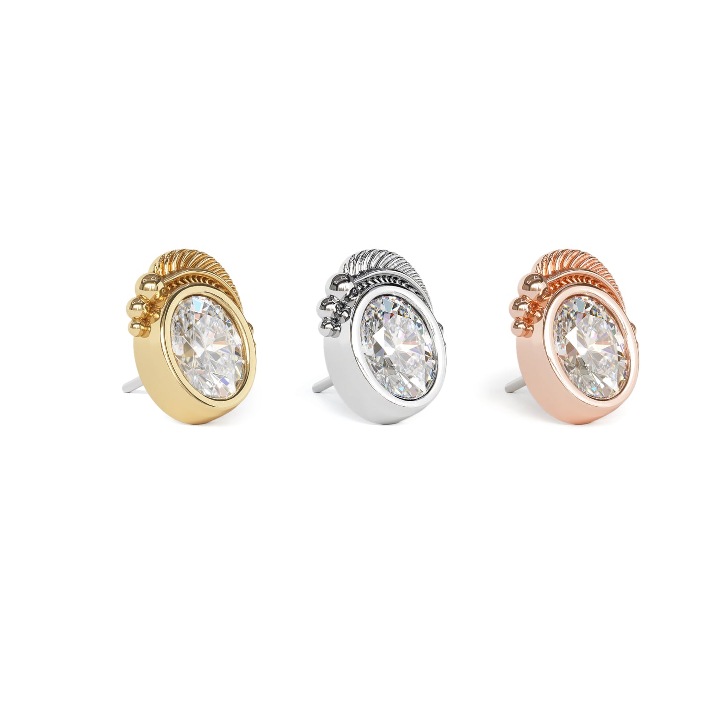 14K Gold Oval Diamond Feather Threadless End