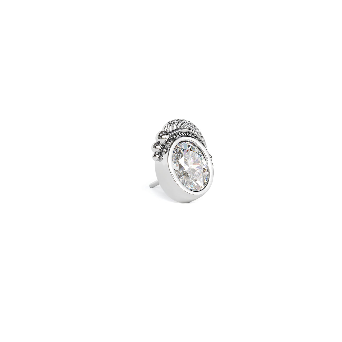 14K Gold Oval Diamond Feather Threadless End