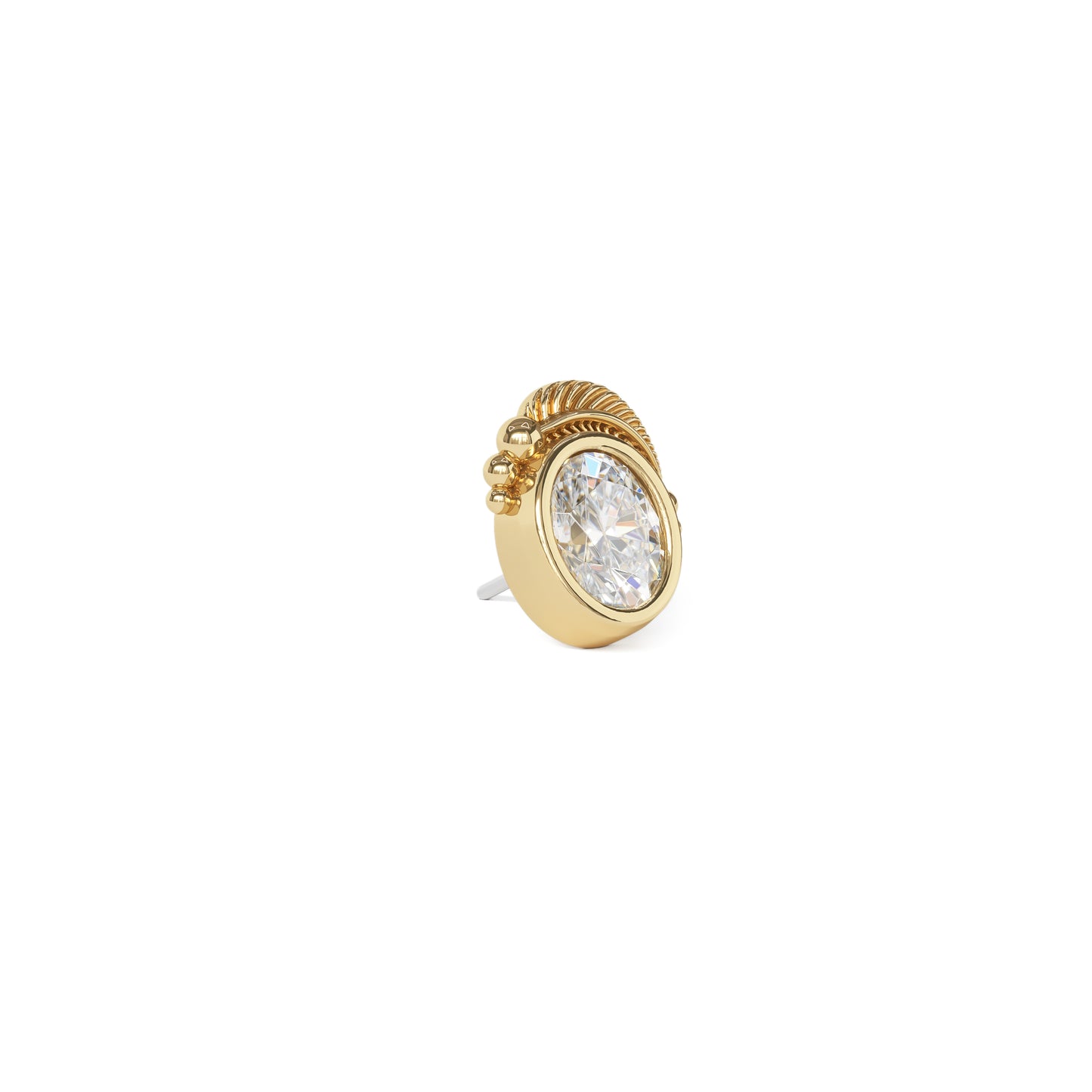 14K Gold Oval Diamond Feather Threadless End