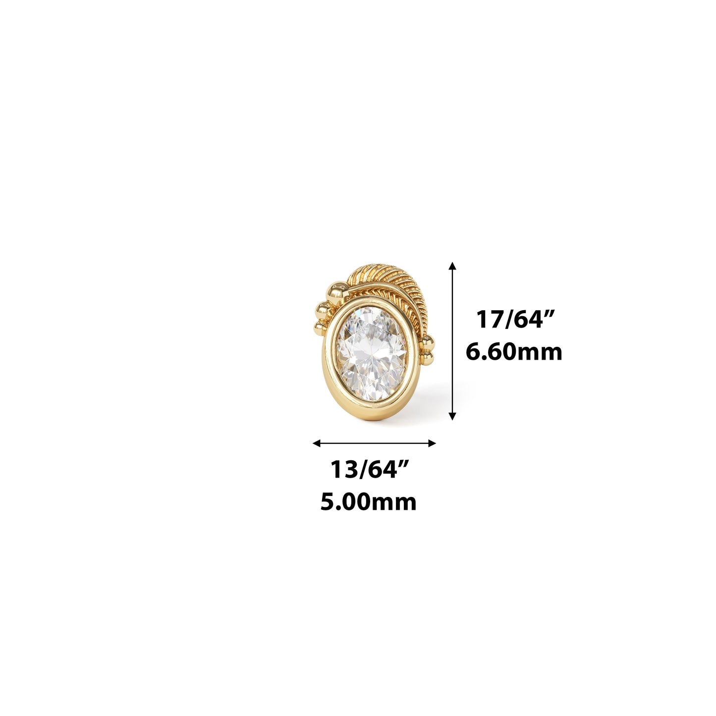 14K Gold Oval Diamond Feather Threadless End