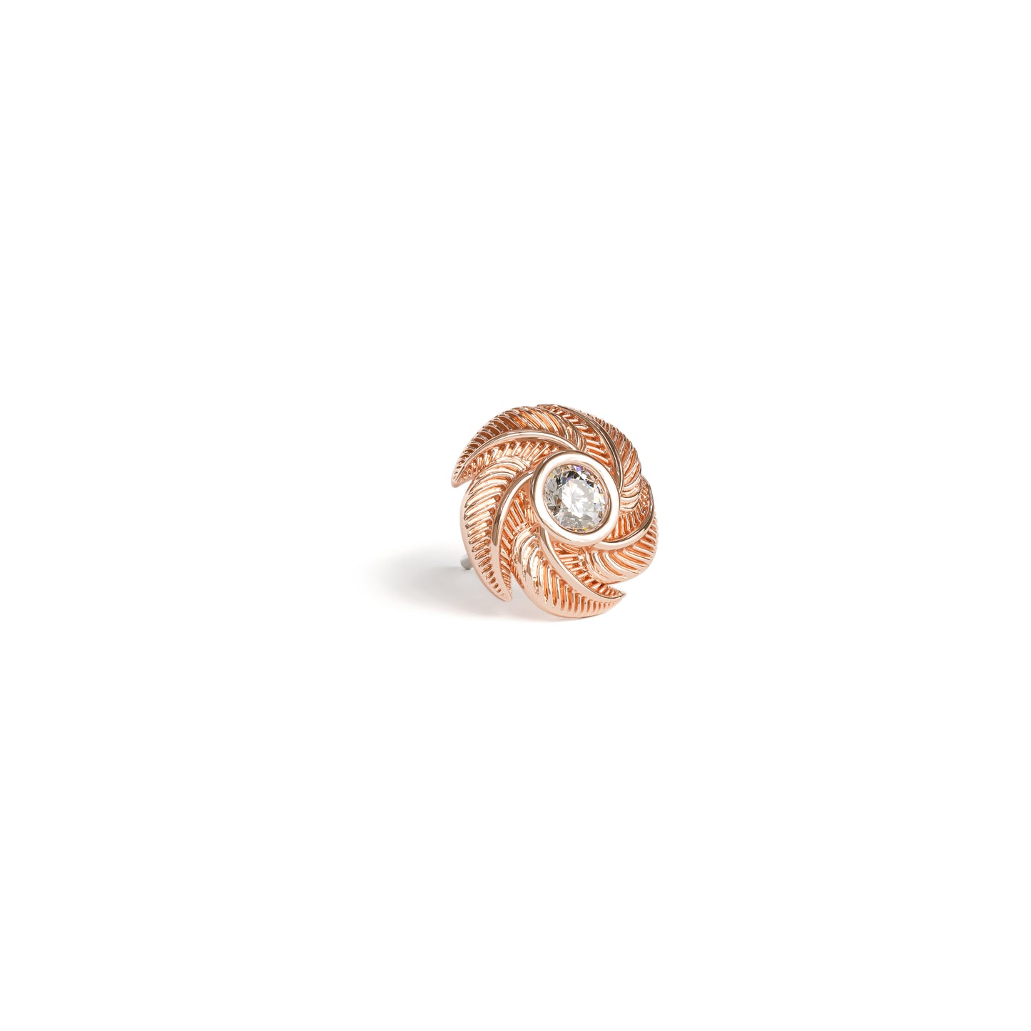 14K Gold Diamond Spiral Feather Threadless End