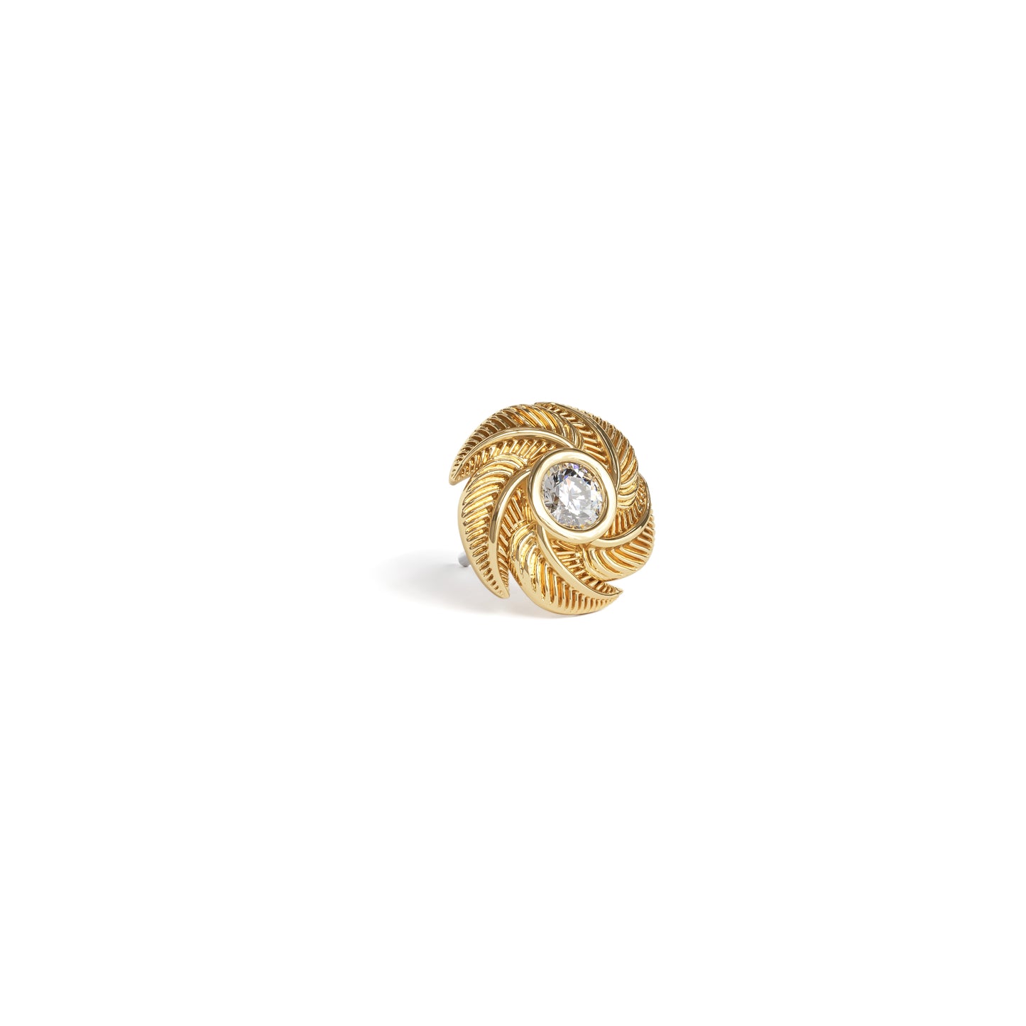 14K Gold Diamond Spiral Feather Threadless End