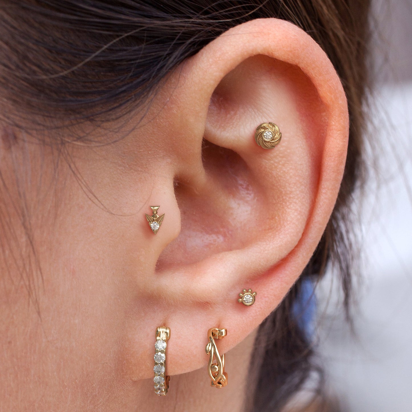 14K Gold Diamond Arrowhead Threadless End