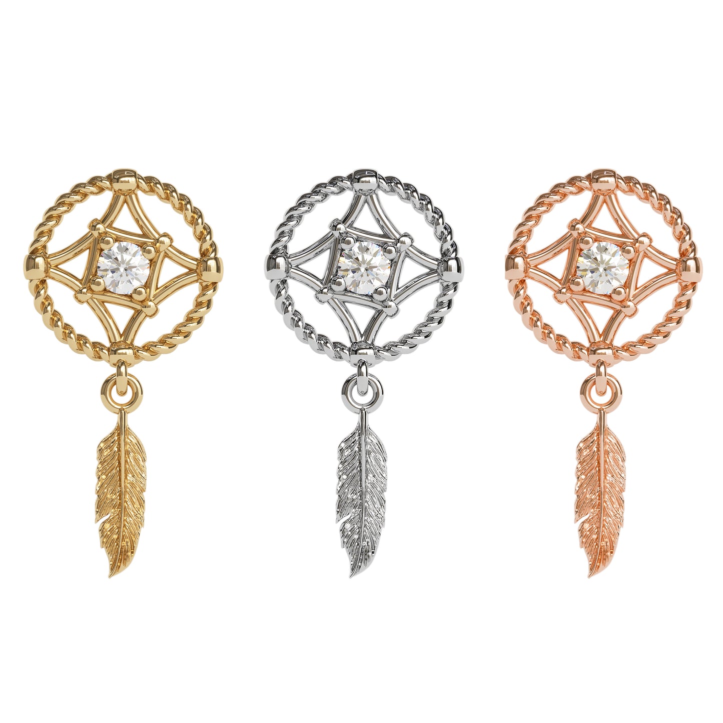14K Gold Diamond Dreamcatcher Dangle Threadless End