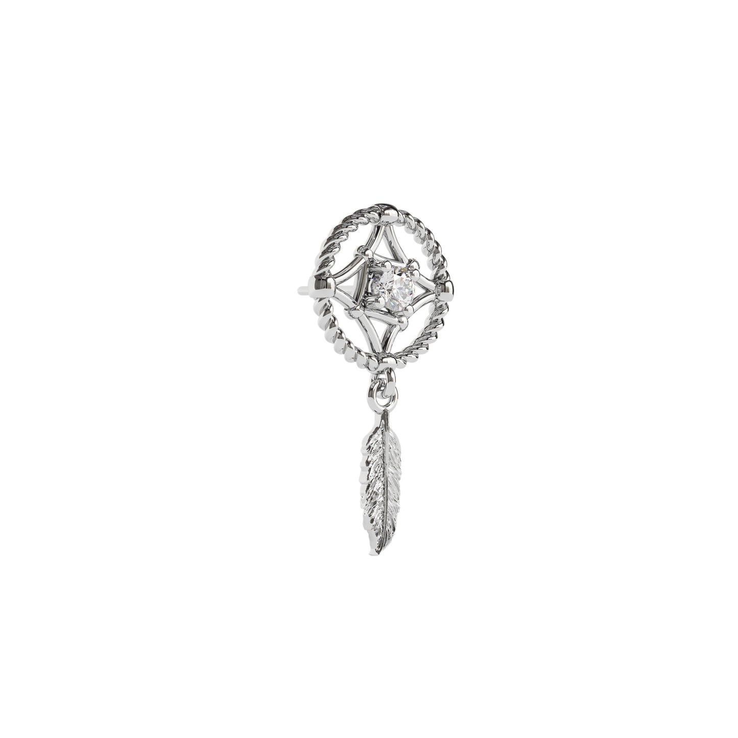 14K Gold Diamond Dreamcatcher Dangle Threadless End