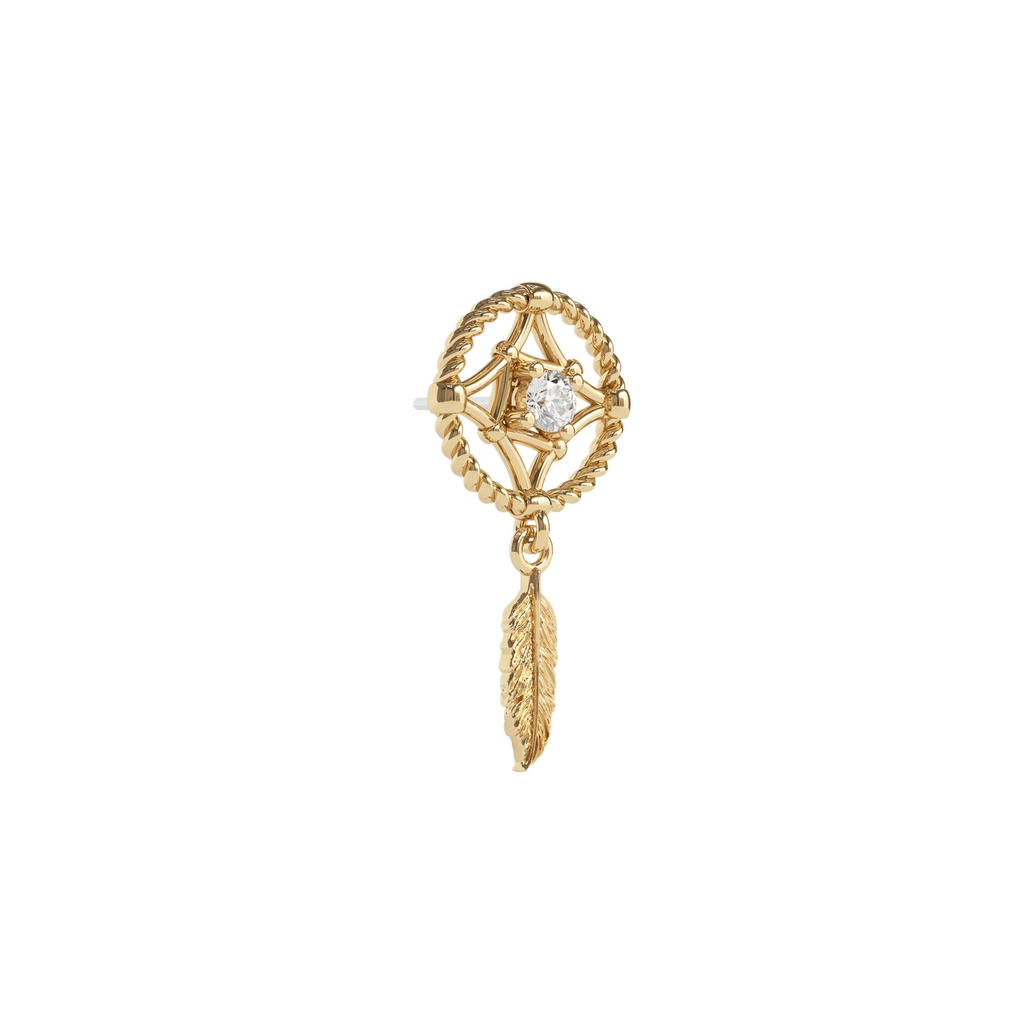 14K Gold Diamond Dreamcatcher Dangle Threadless End
