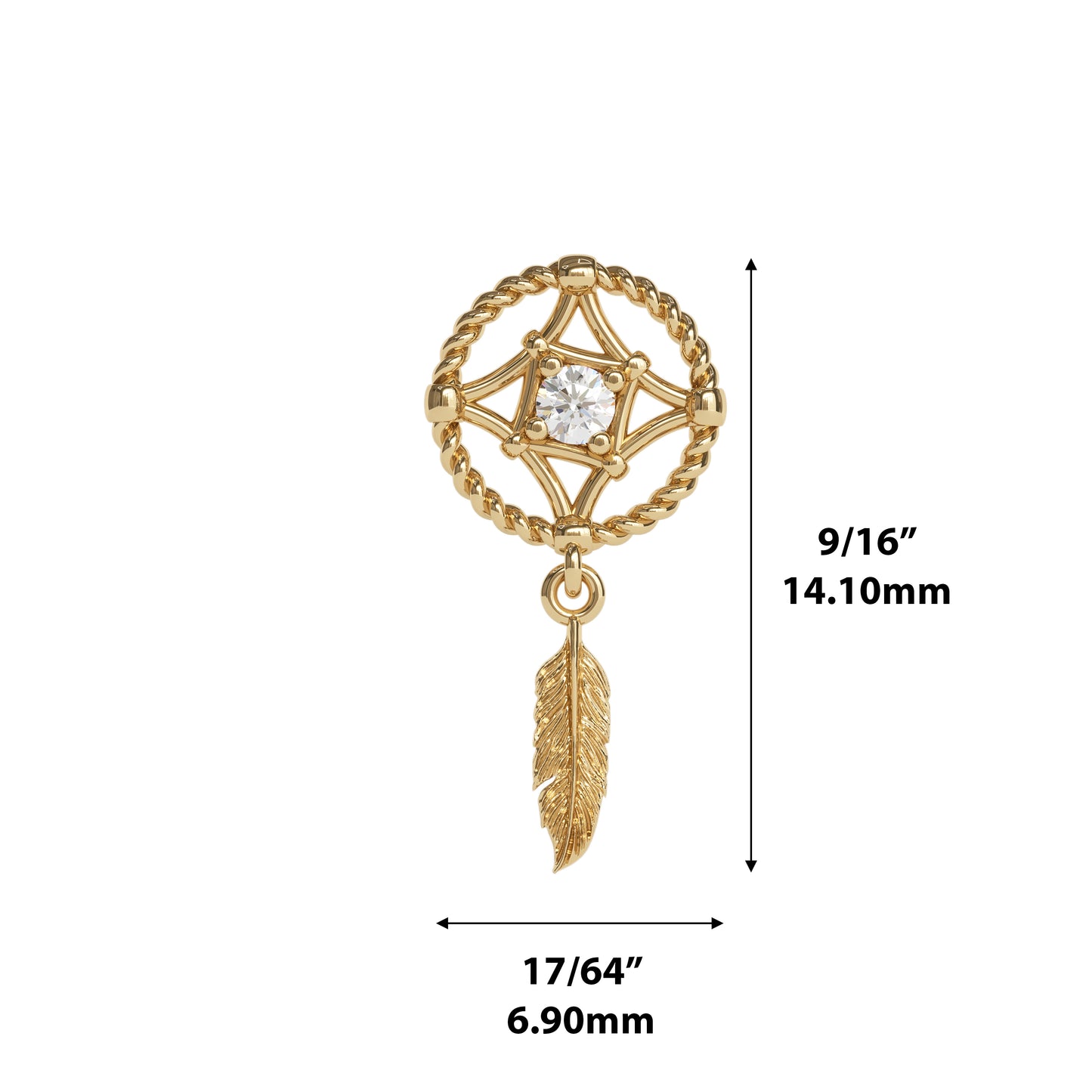 14K Gold Diamond Dreamcatcher Dangle Threadless End