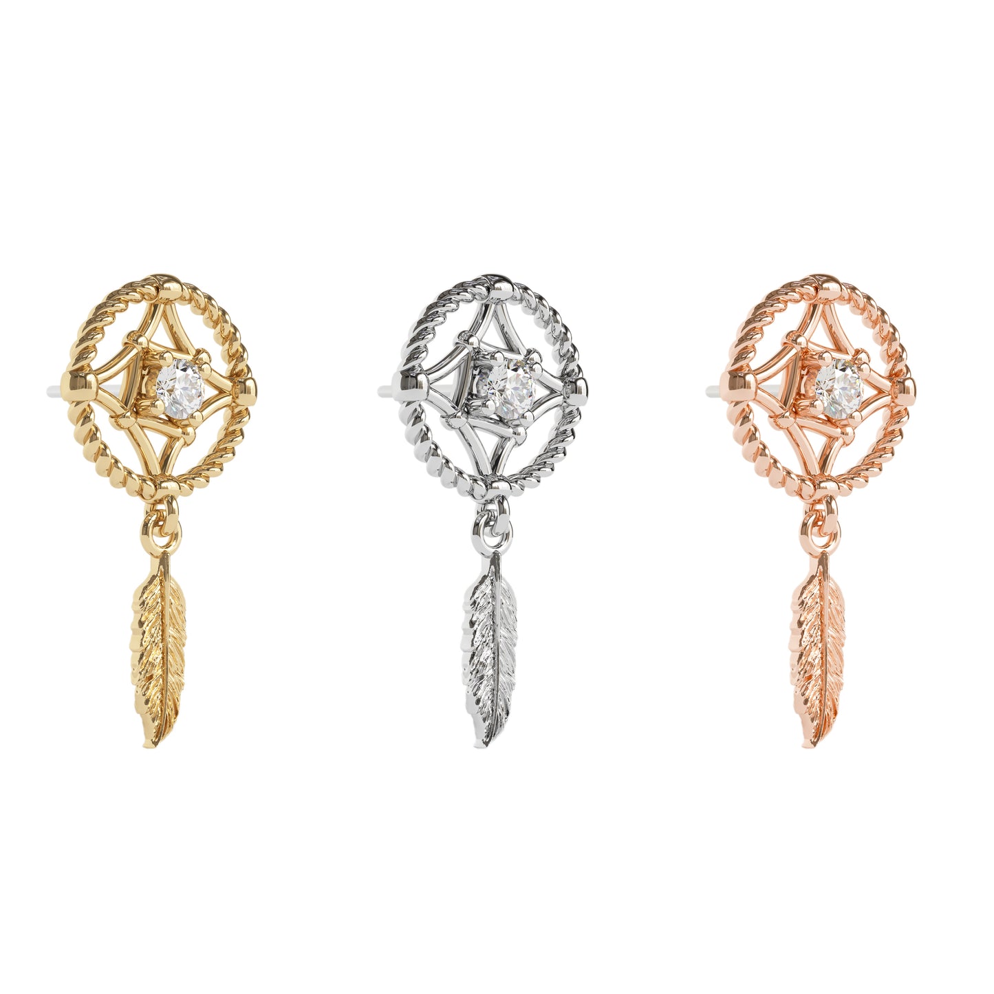 14K Gold Diamond Dreamcatcher Dangle Threadless End