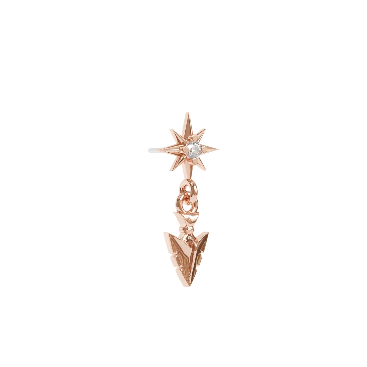 14K Gold Diamond Starburst Arrowhead Dangle Threadless End