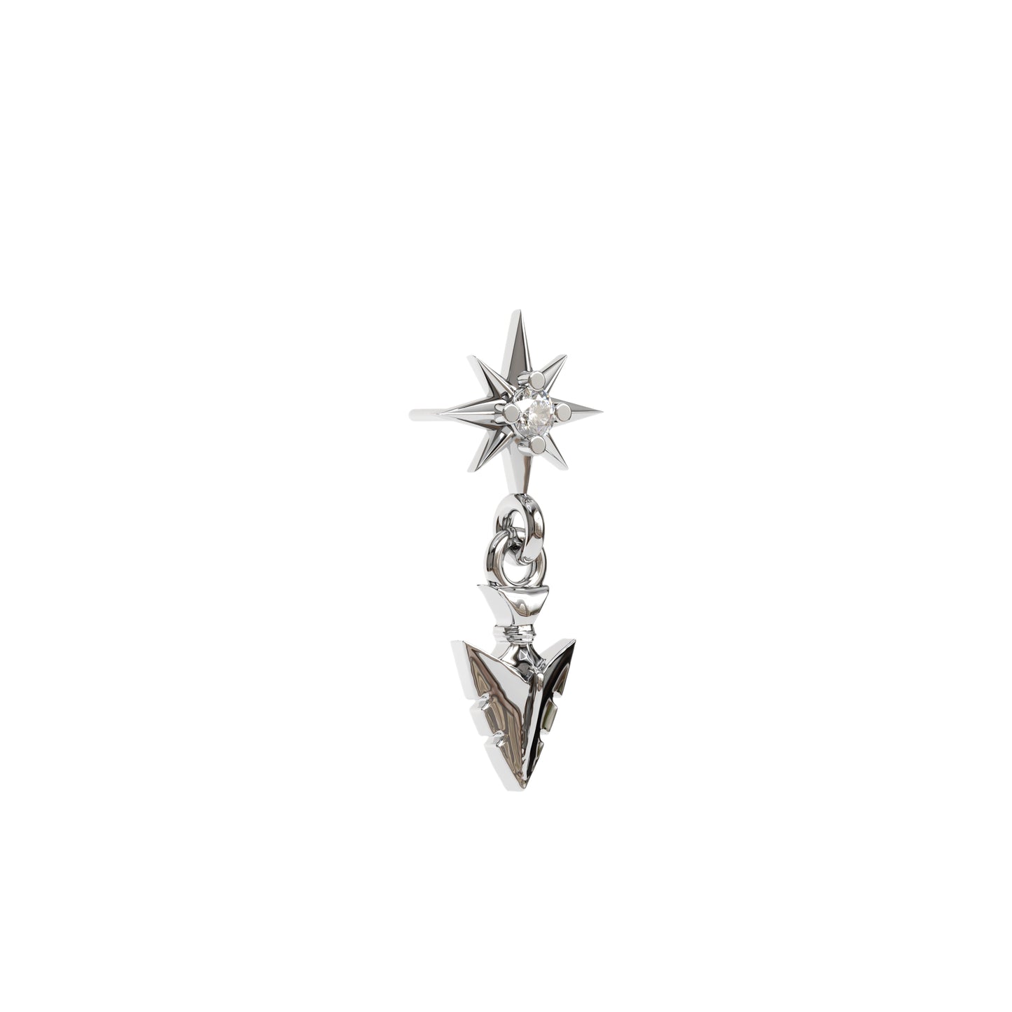 14K Gold Diamond Starburst Arrowhead Dangle Threadless End